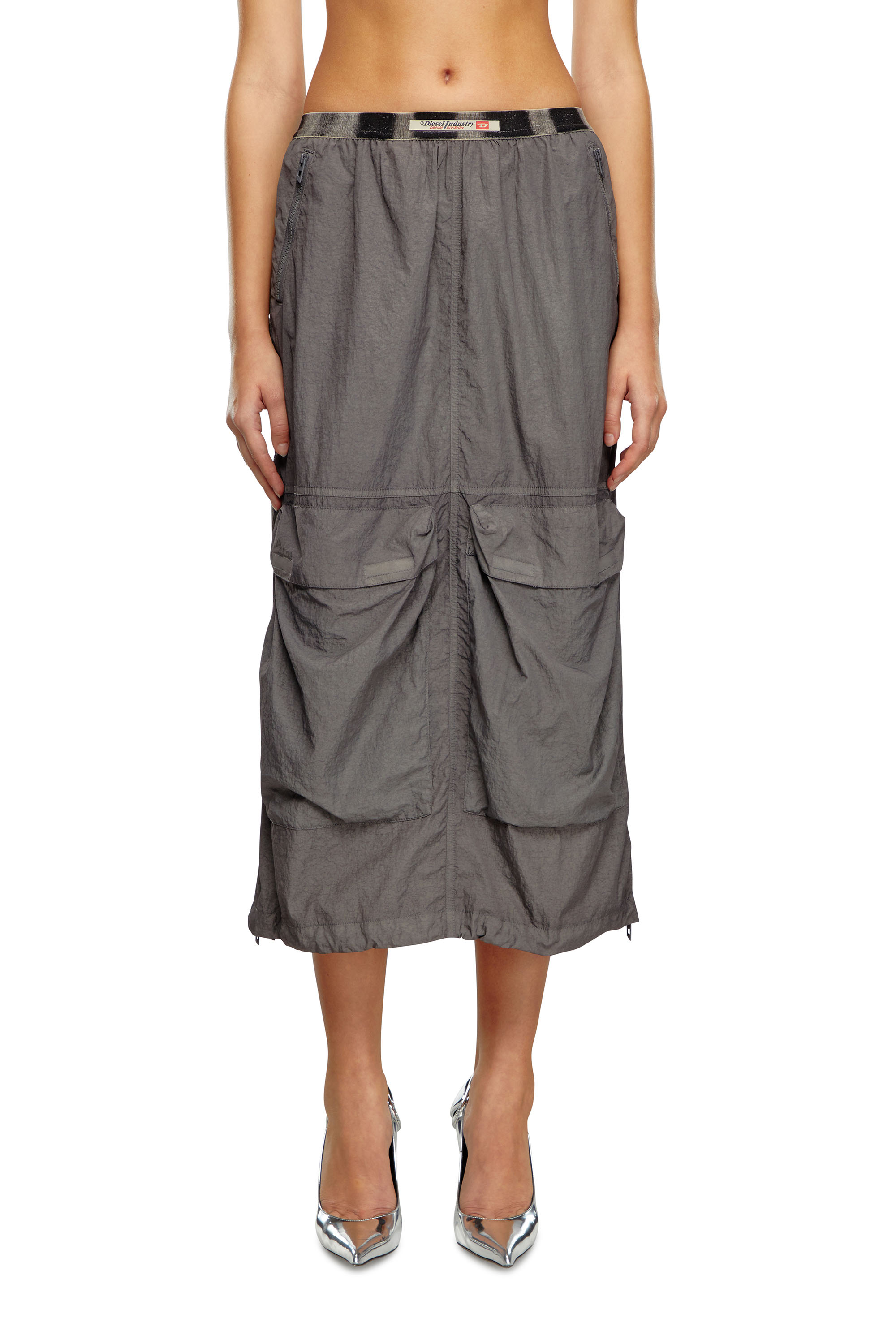 Diesel - O-ASIS, Female's Cargo midi skirt in recycled nylon in グレー - 1