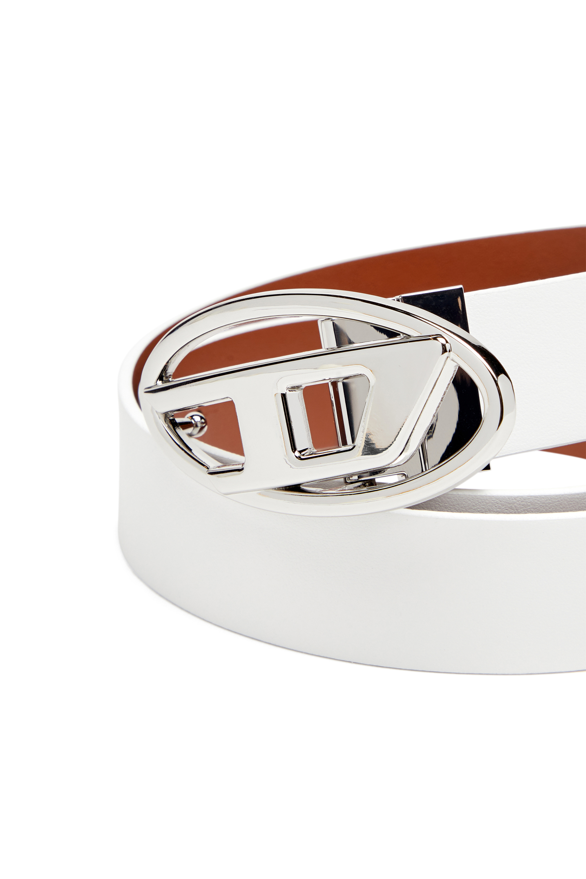 Diesel - B-1DR W REV II 30, Female's Reversible leather belt with Oval D buckle in ホワイト - 3