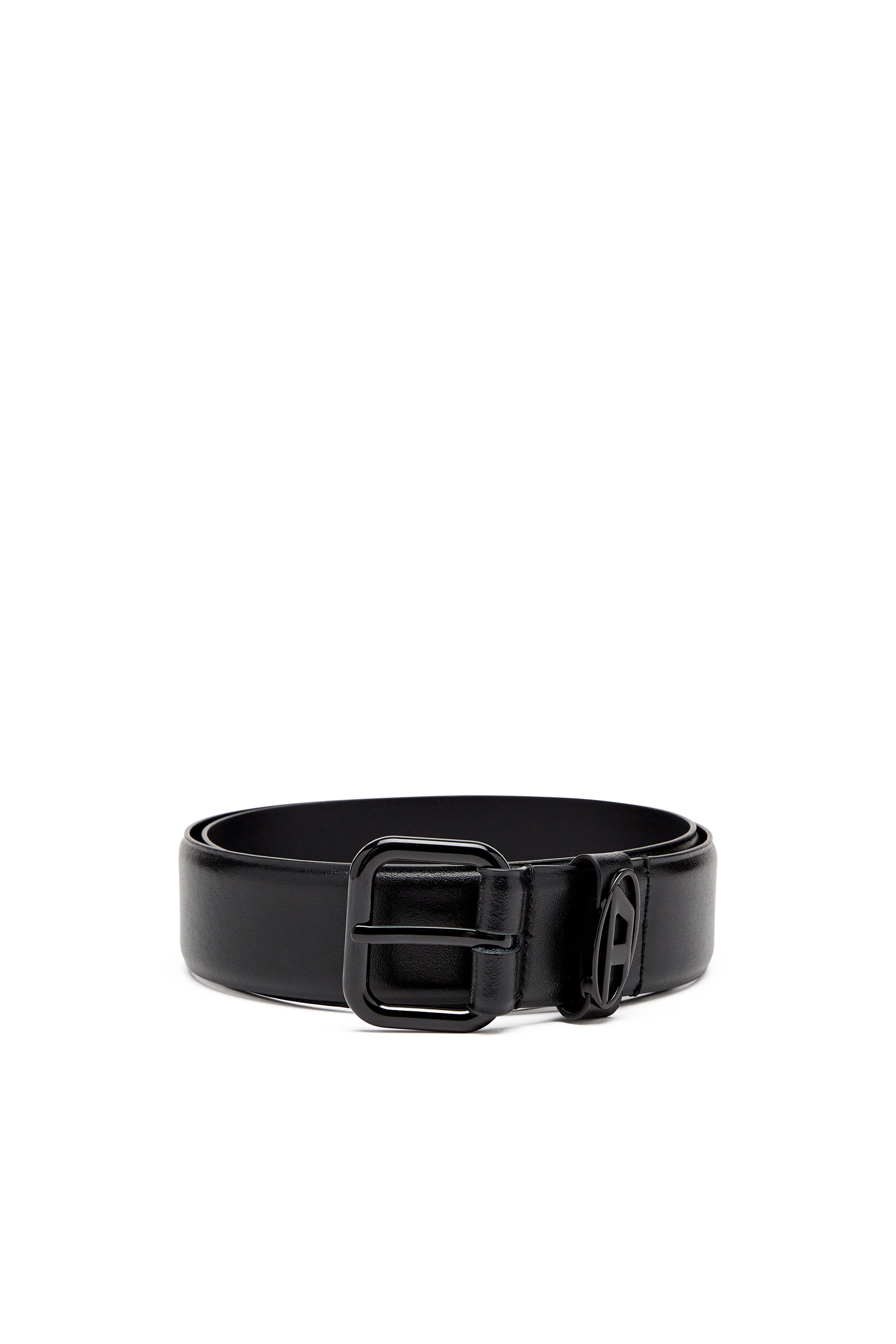 Diesel - B-1DR OVAL D LOOP, Unisex's Logo-plaque embellished leather belt in ブライトブラック - 1