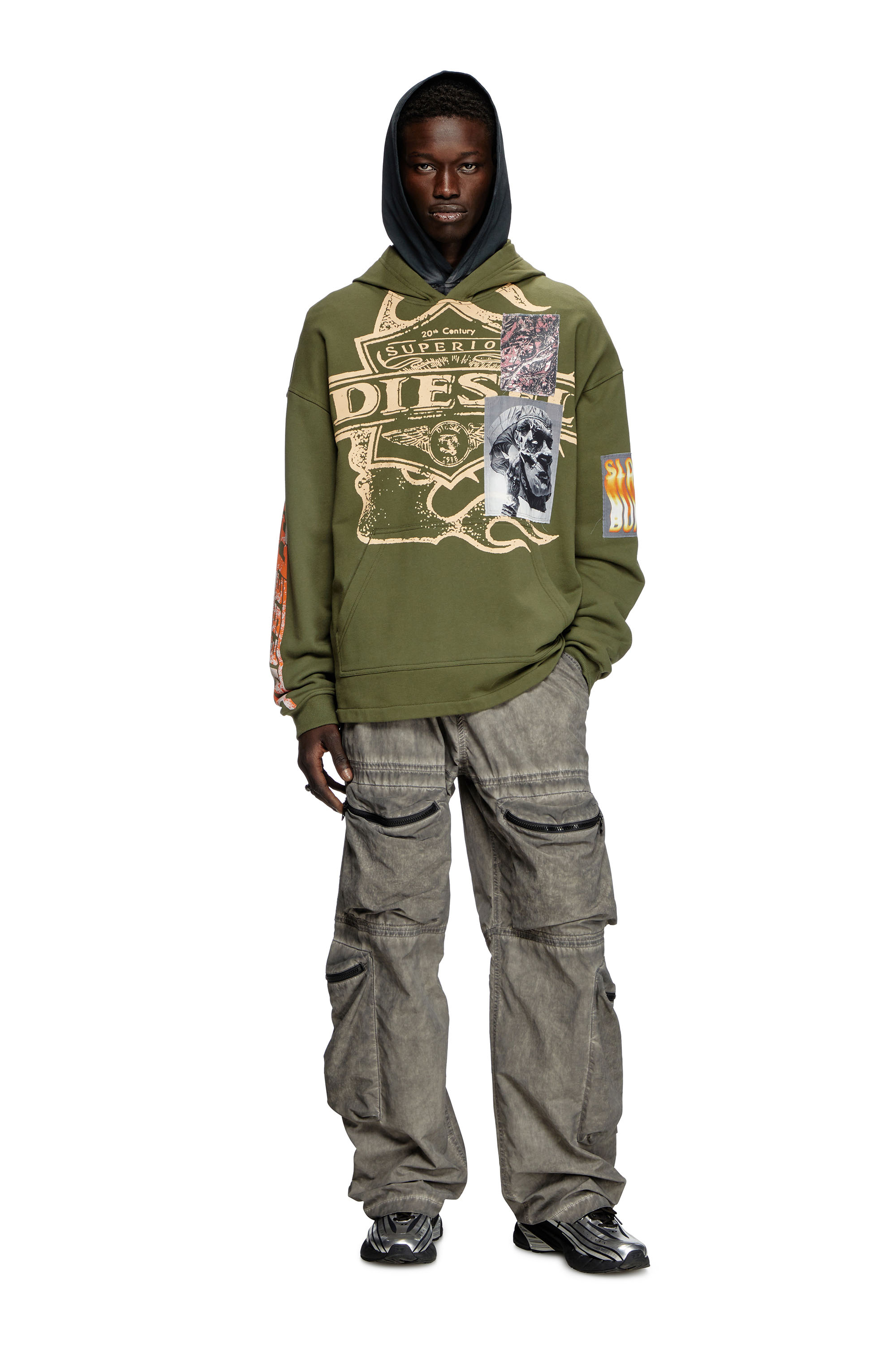 Diesel - S-BAXT-HOOD-R1, Male's Hoodie with prints and logo patches in オリーブグリーン - 2