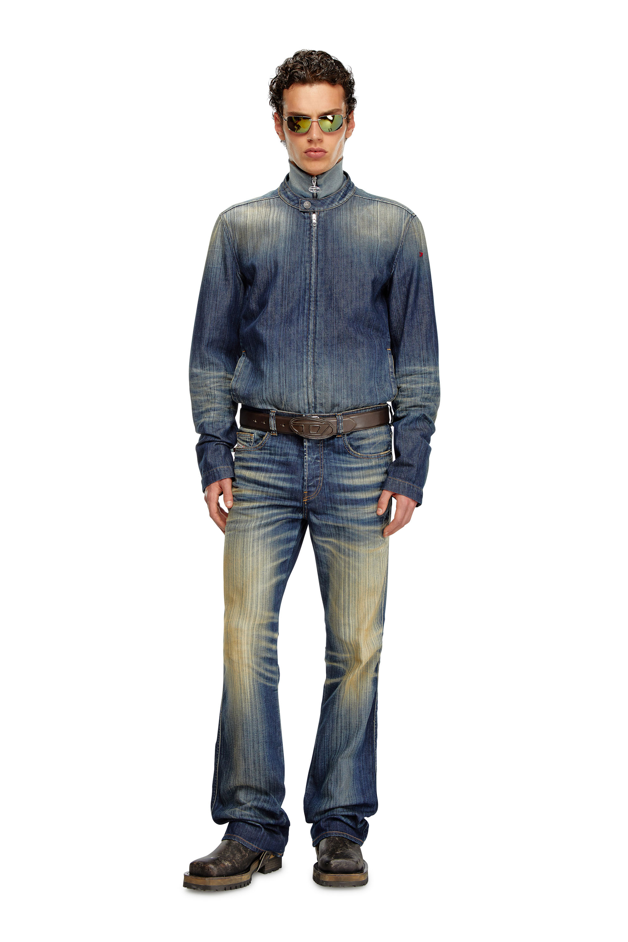 Diesel - D-GLORY, Male Moto jacket in streaky denim in ブルー - Image 2