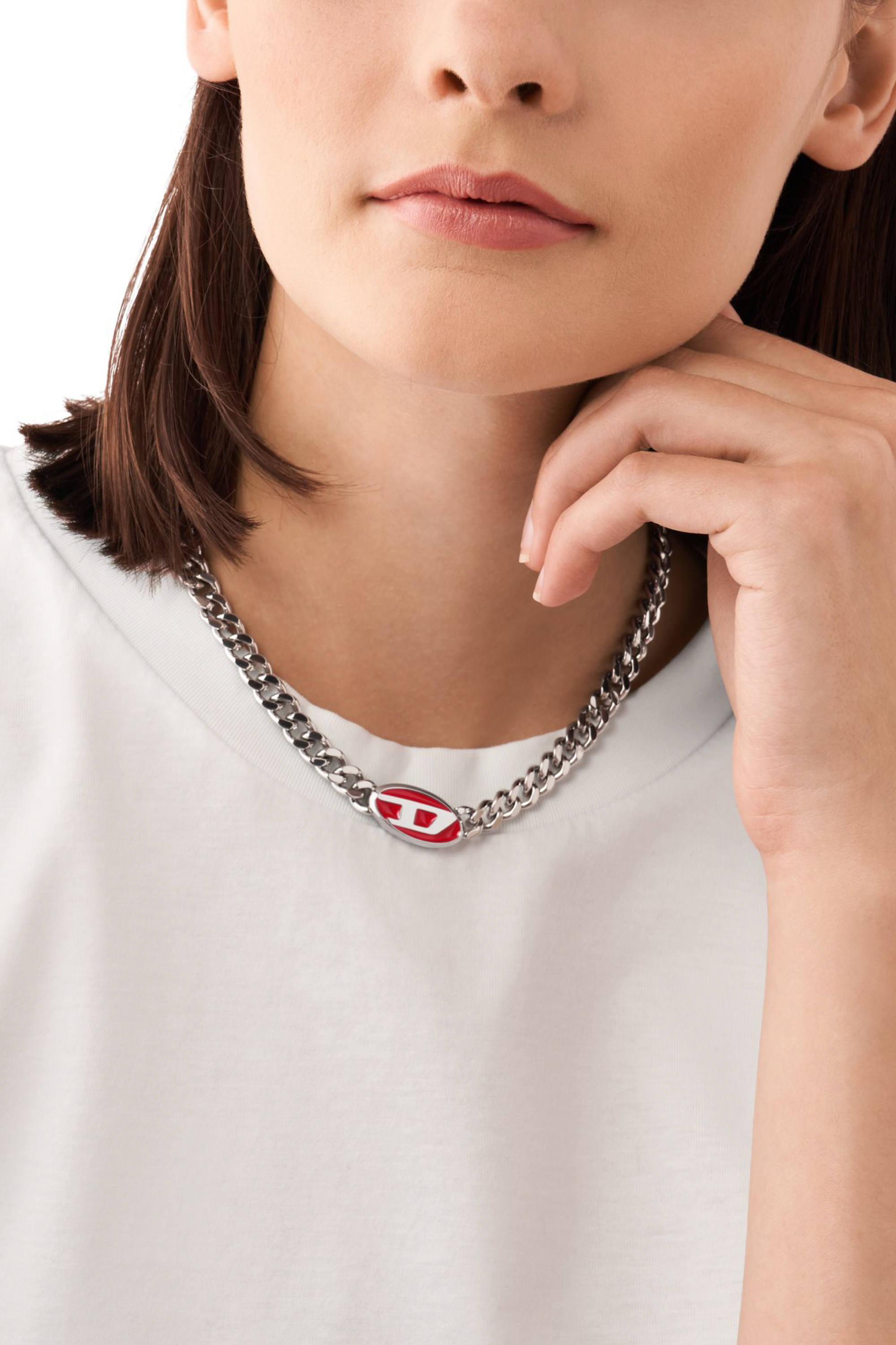 DX1446 Red enamel chain necklace｜シルバー｜ウィメンズ｜DIESEL