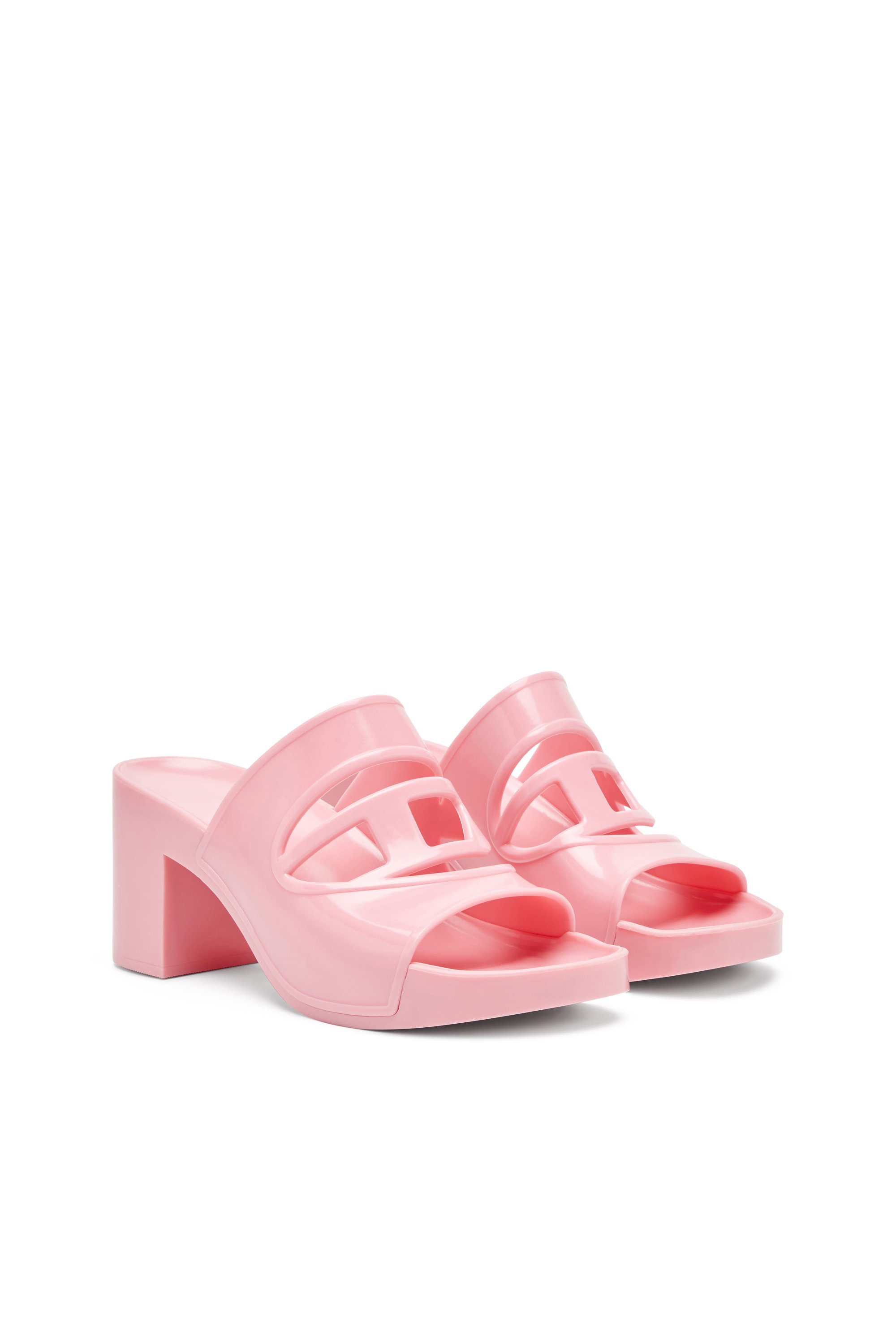 Diesel - SA-BONNIE, Female's Sa-Bonnie-Heeled rubber slides with cut-out logo in ピンク / ホワイト - 2