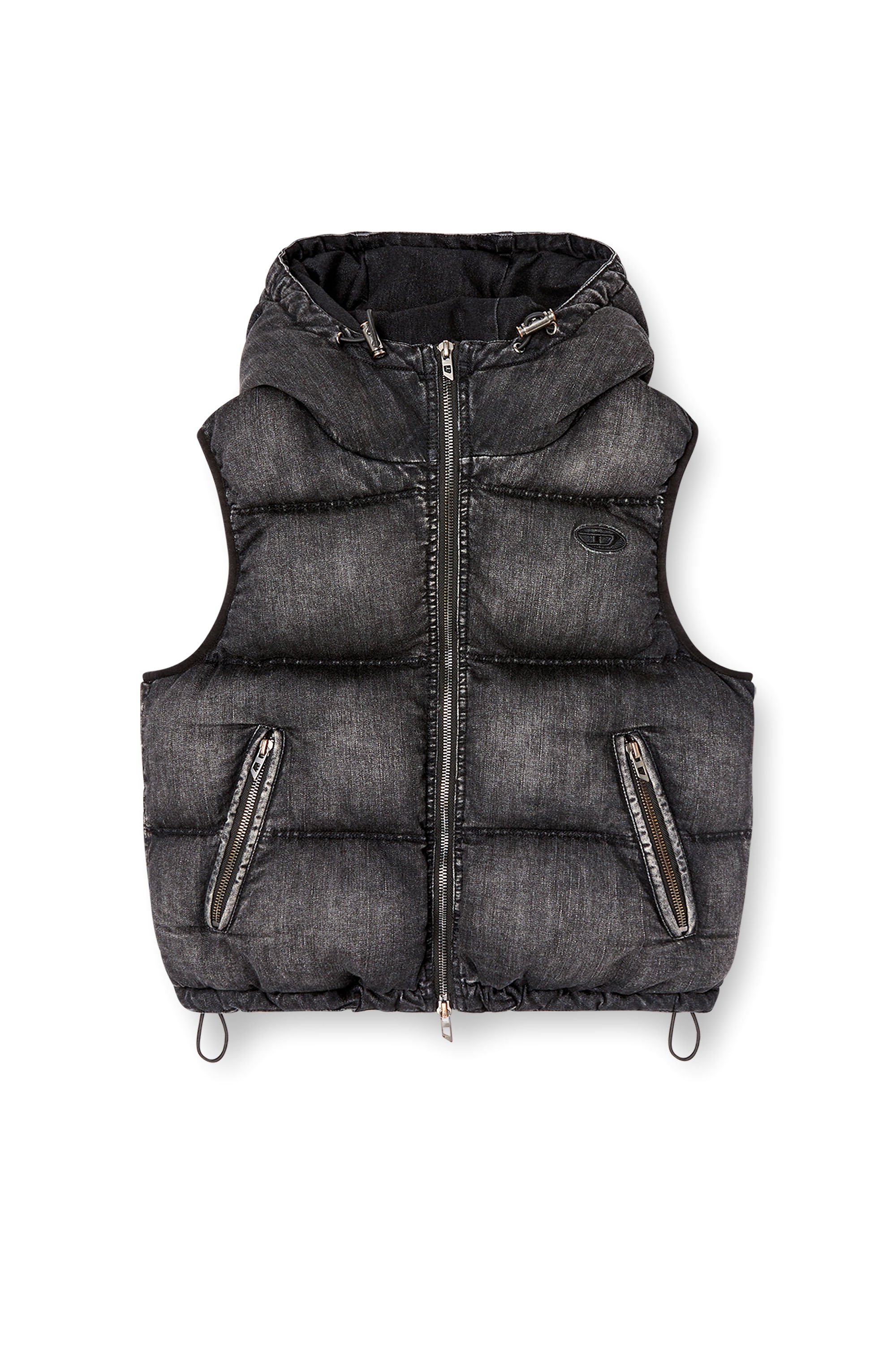 Diesel - W-HOPPER, Female's Hooded puffer vest in faded denim in ブラック - 3