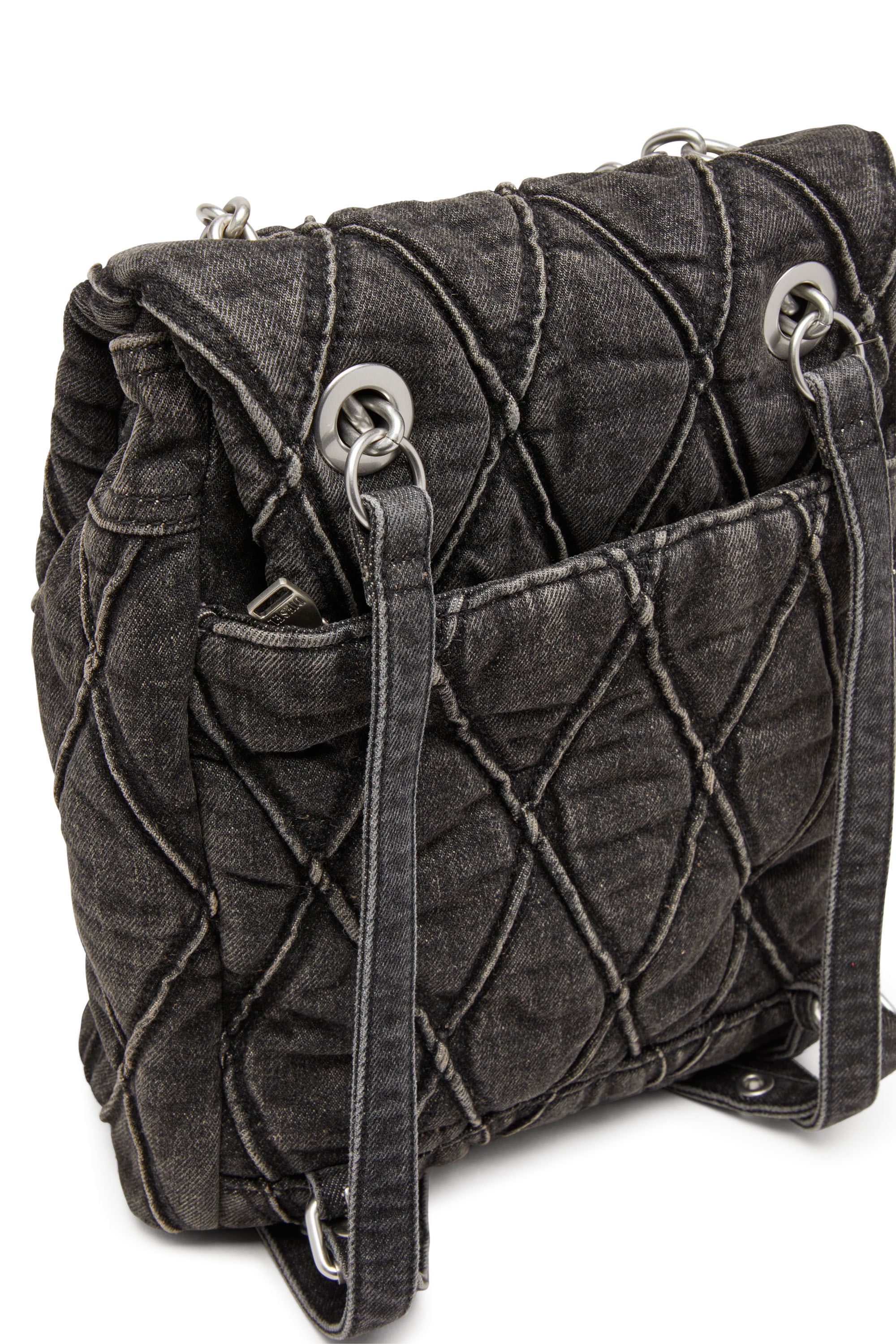 Diesel - CHARM-D BACKPACK S, Female Charm-D S-Backpack in Argyle quilted denim in ブラック - Image 5