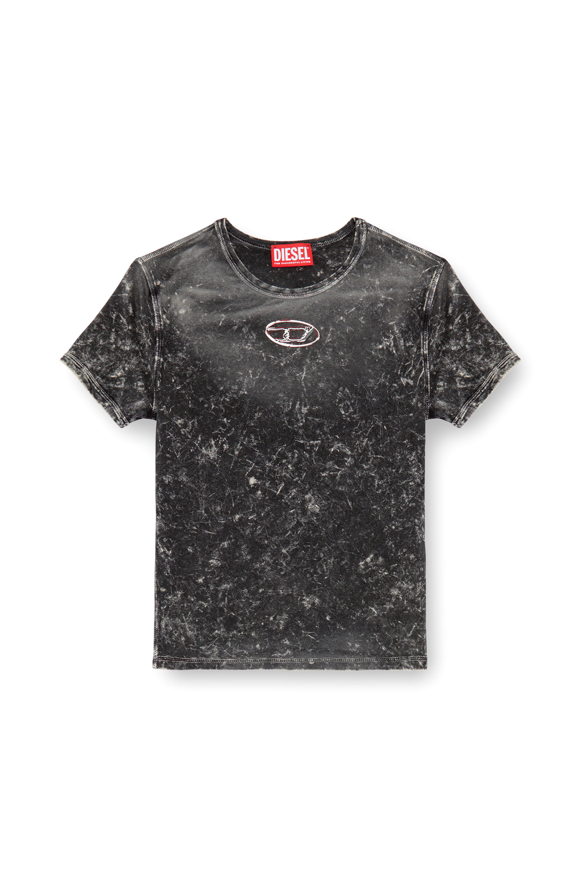 Diesel - T-UNCUTIES-P1, Female Marble-effect T-shirt in stretch jersey in ブラック - Image 3