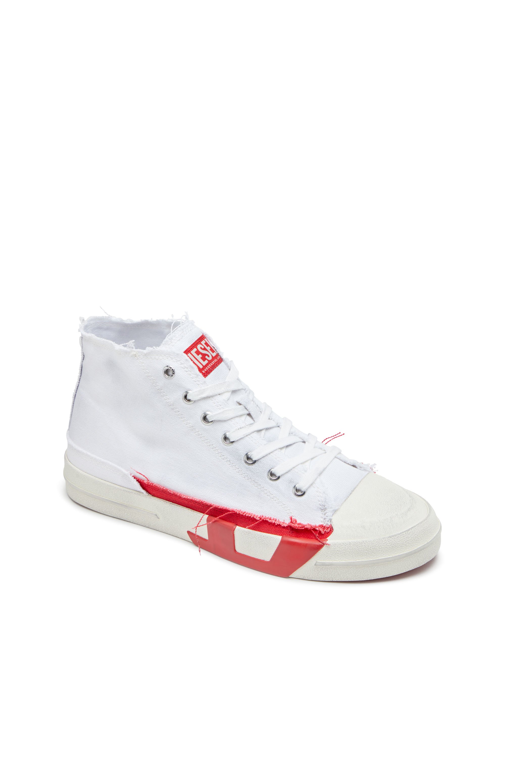 Diesel - S-D-VERSE MID, Male's S-D-Verse-Dirty-effect high-top canvas sneakers in ホワイト/レッド/ブルー - 6