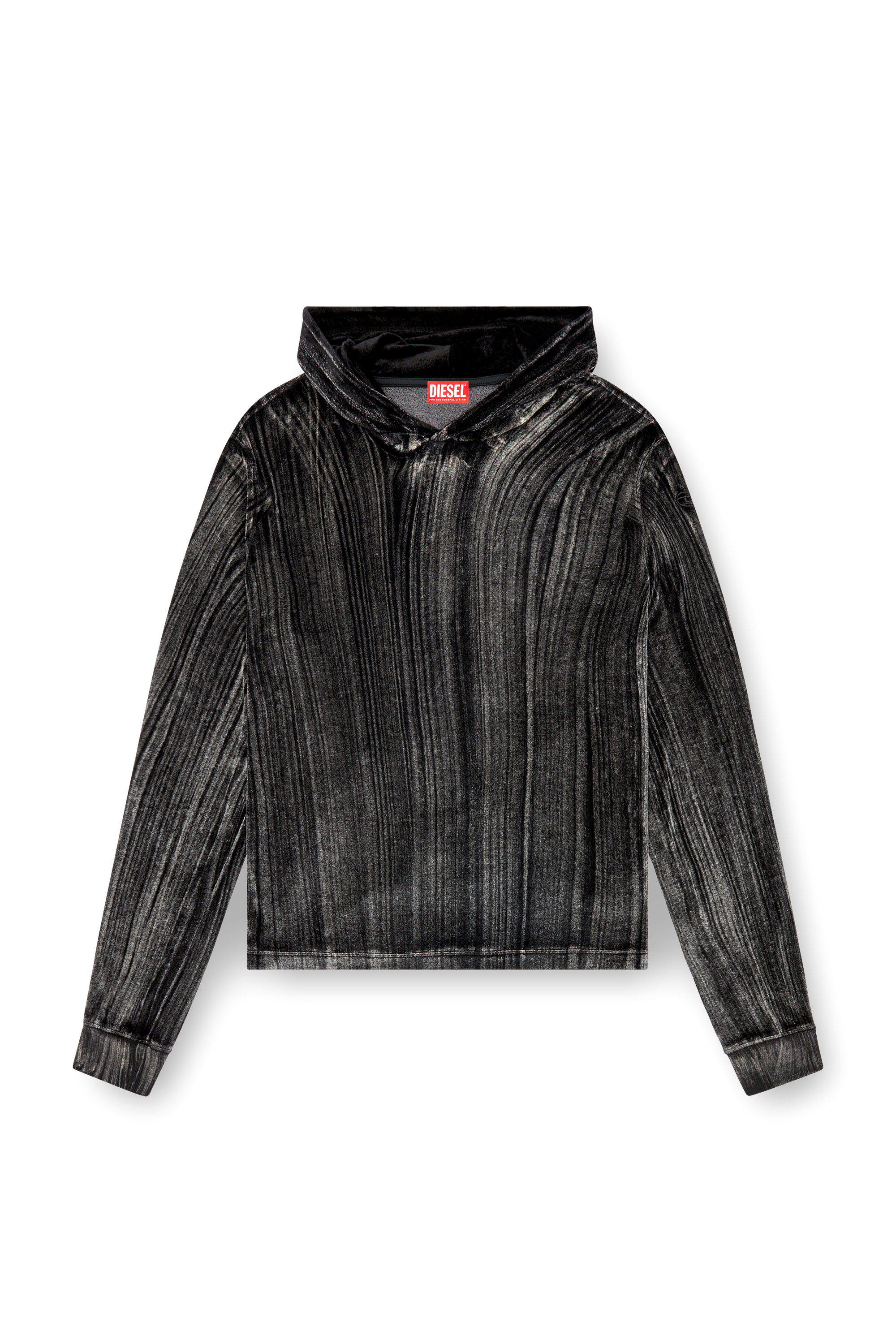 Diesel - T-VELJUST-LS-HOOD, Male Hooded long-sleeve T-shirt in chenille in ブラック - Image 3