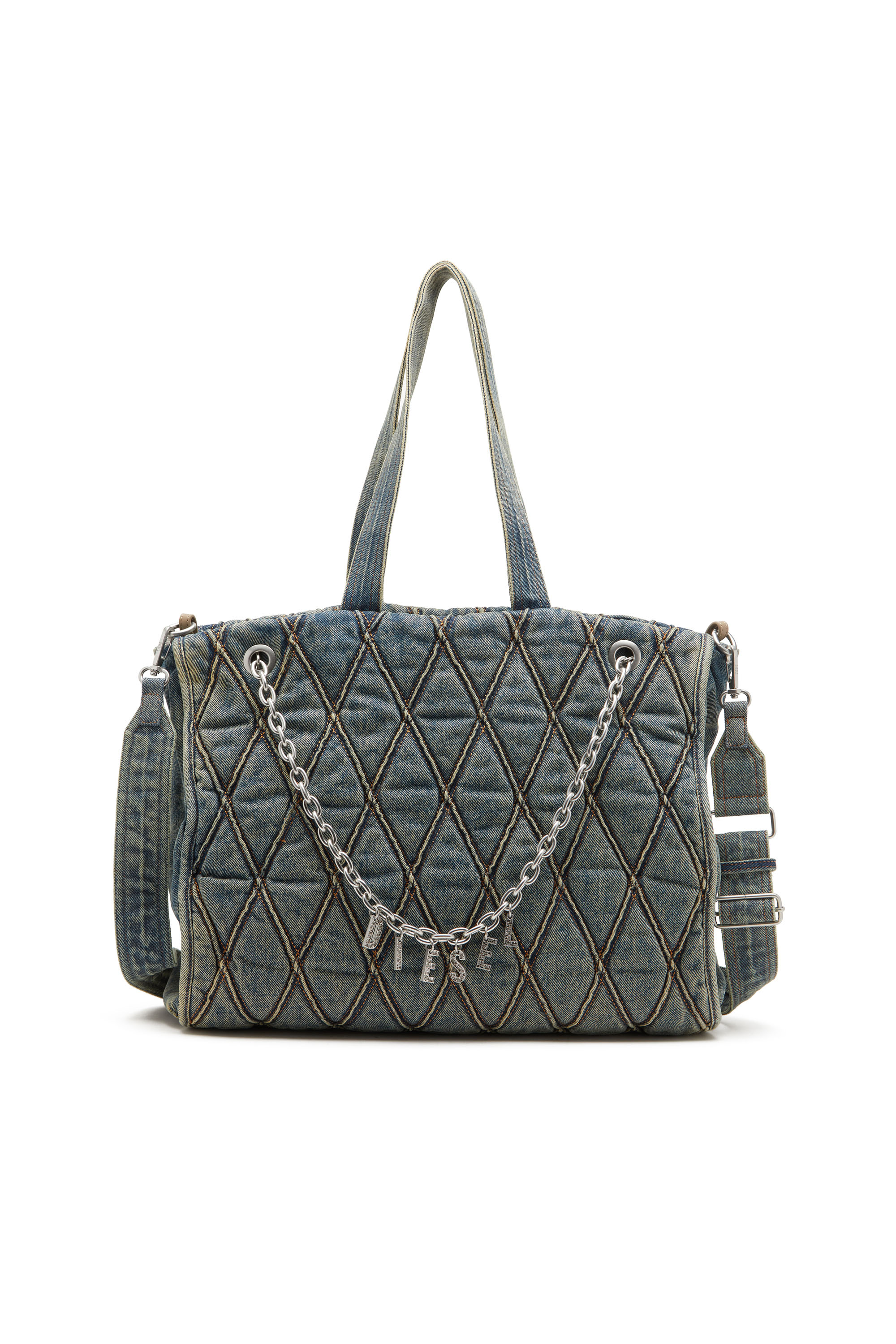 Diesel - CHARM-D SHOPPER, Female Charm-D-Tote bag in Argyle quilted denim in ブルー - Image 1