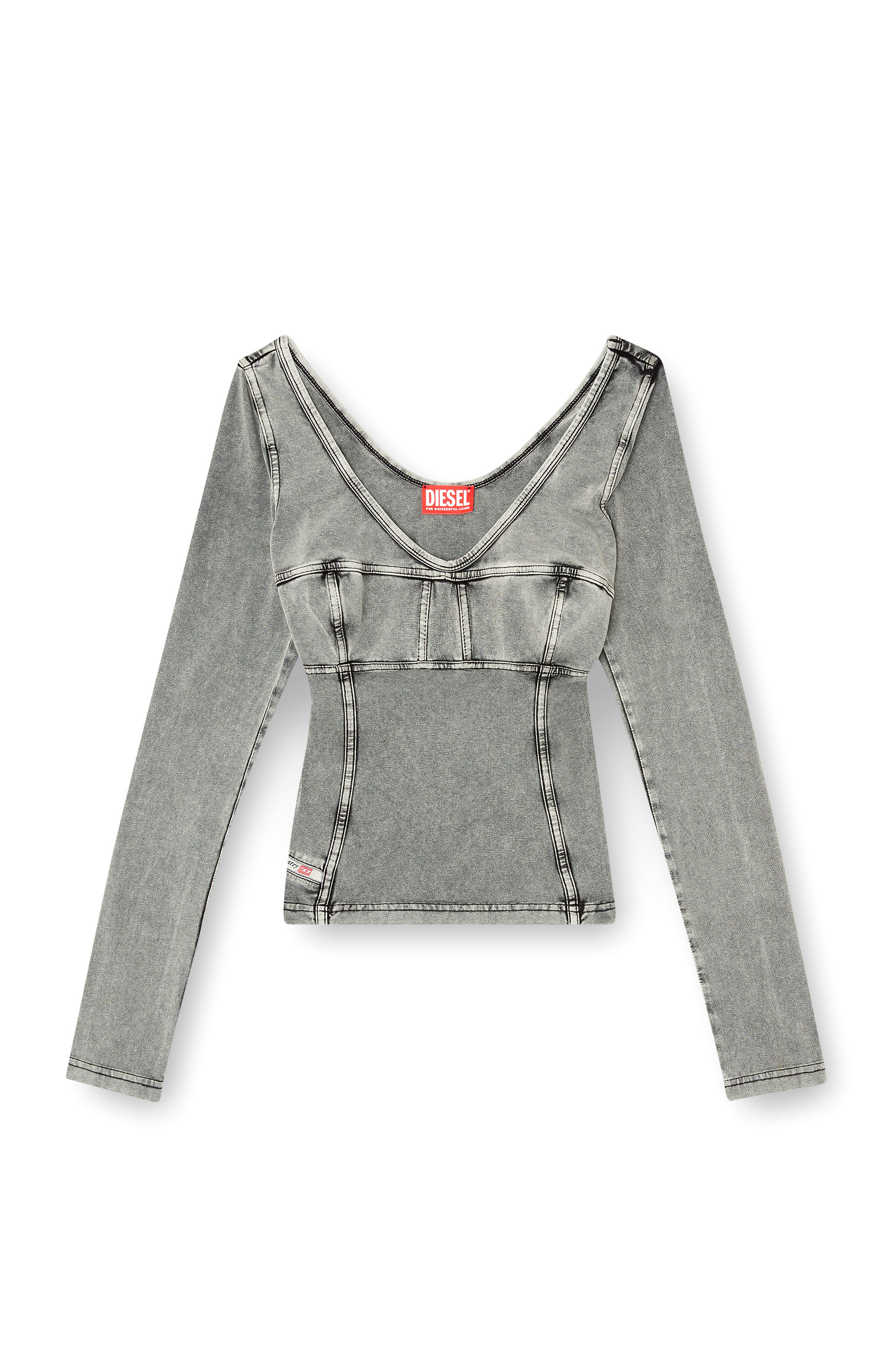 Diesel - T-ELIN, Female's Long-sleeve top with denim effect in グレー - 3