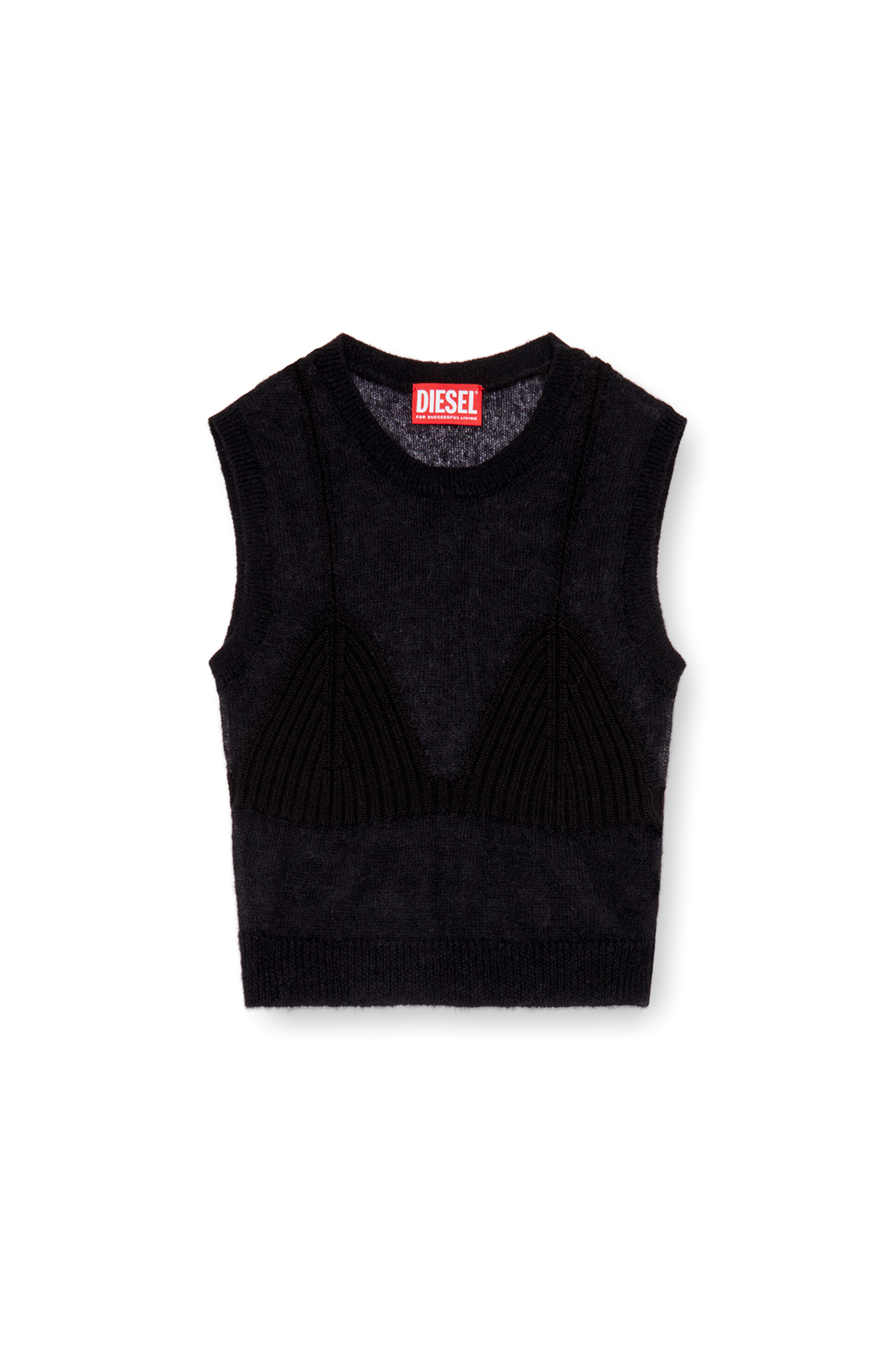 Diesel - M-AROSTICA, Female Sheer knit top with a bra detail in ブラック - Image 7