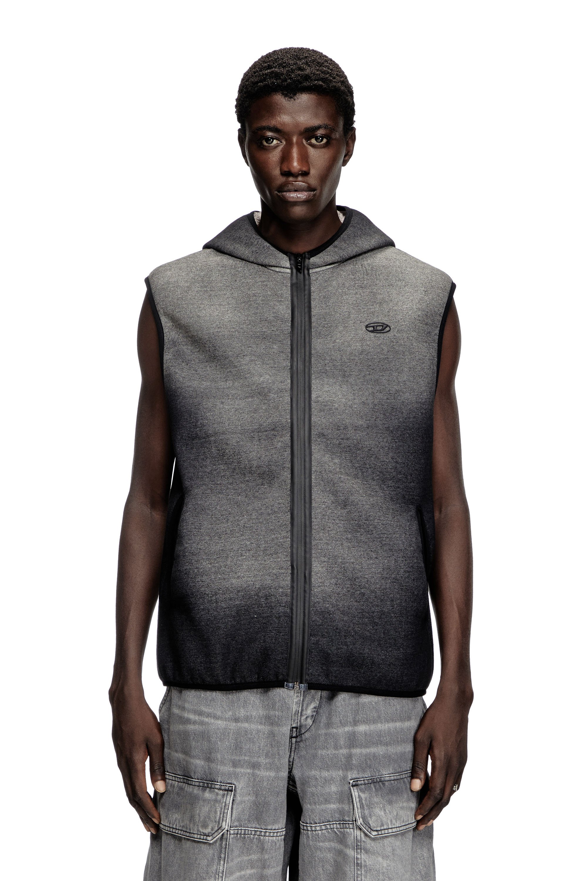 Diesel - S-HAKY, Unisex's Hooded vest in denim-effect jacquard in ブラック - 2