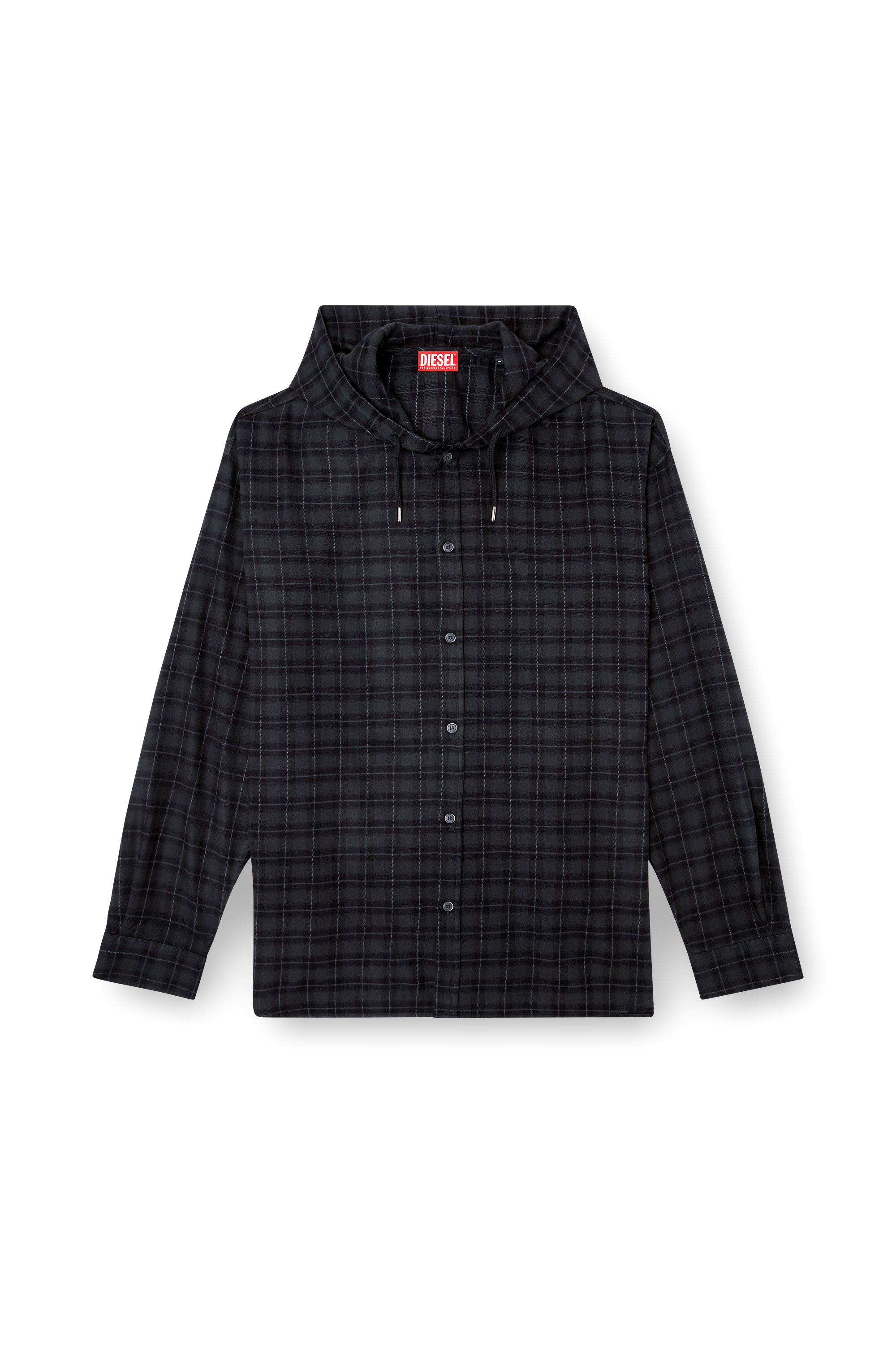 Diesel - S-DEWNY-HOOD-B, Male's Hooded shirt in check flannel in ブラック - 3