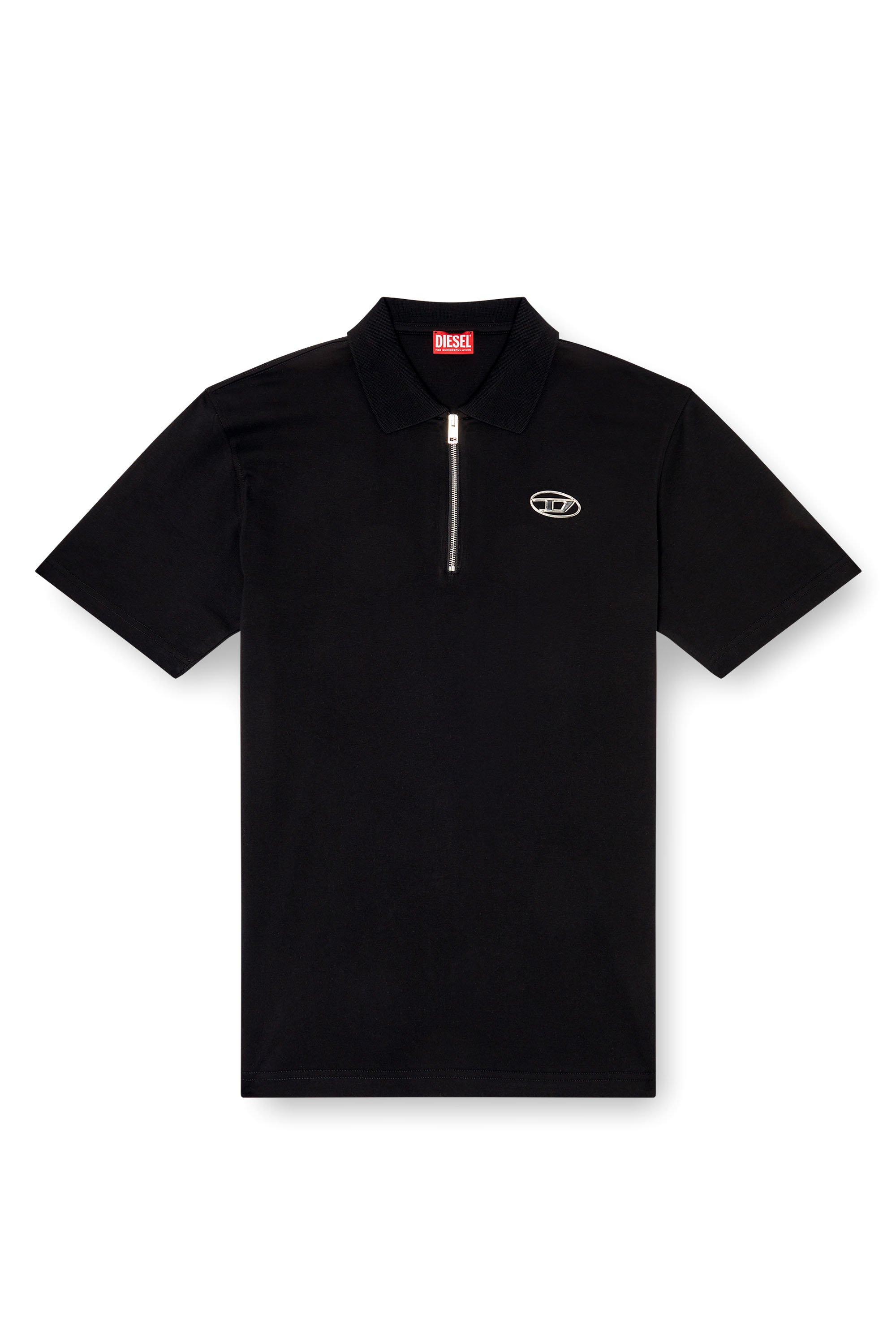 Diesel - T-VOR-OD, Male's Zip front polo shirt with laser cut Oval D in ブラック - 3