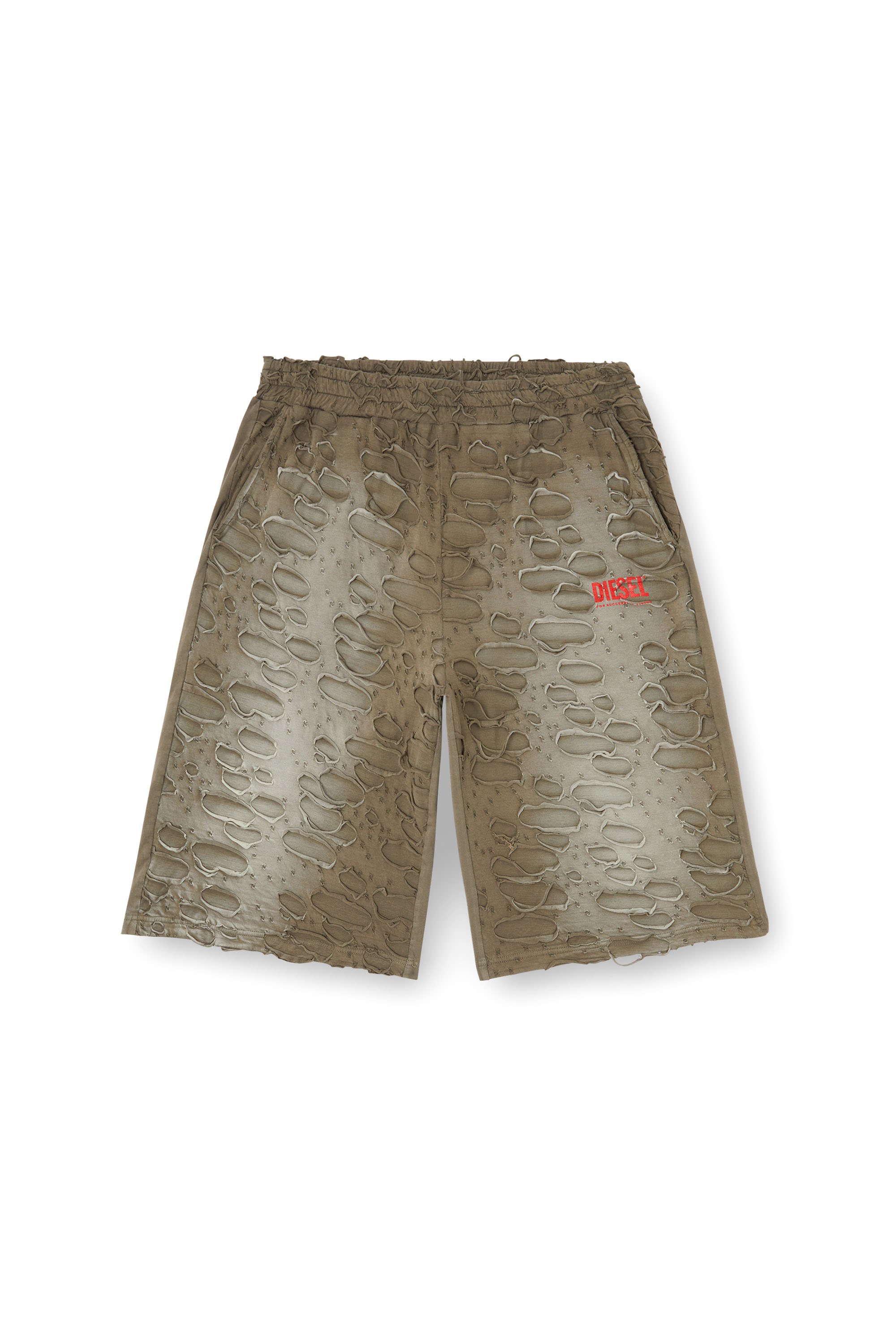 Diesel - P-ECHIO-R1, Male's Faded sweat shorts with holes in オリーブグリーン - 3