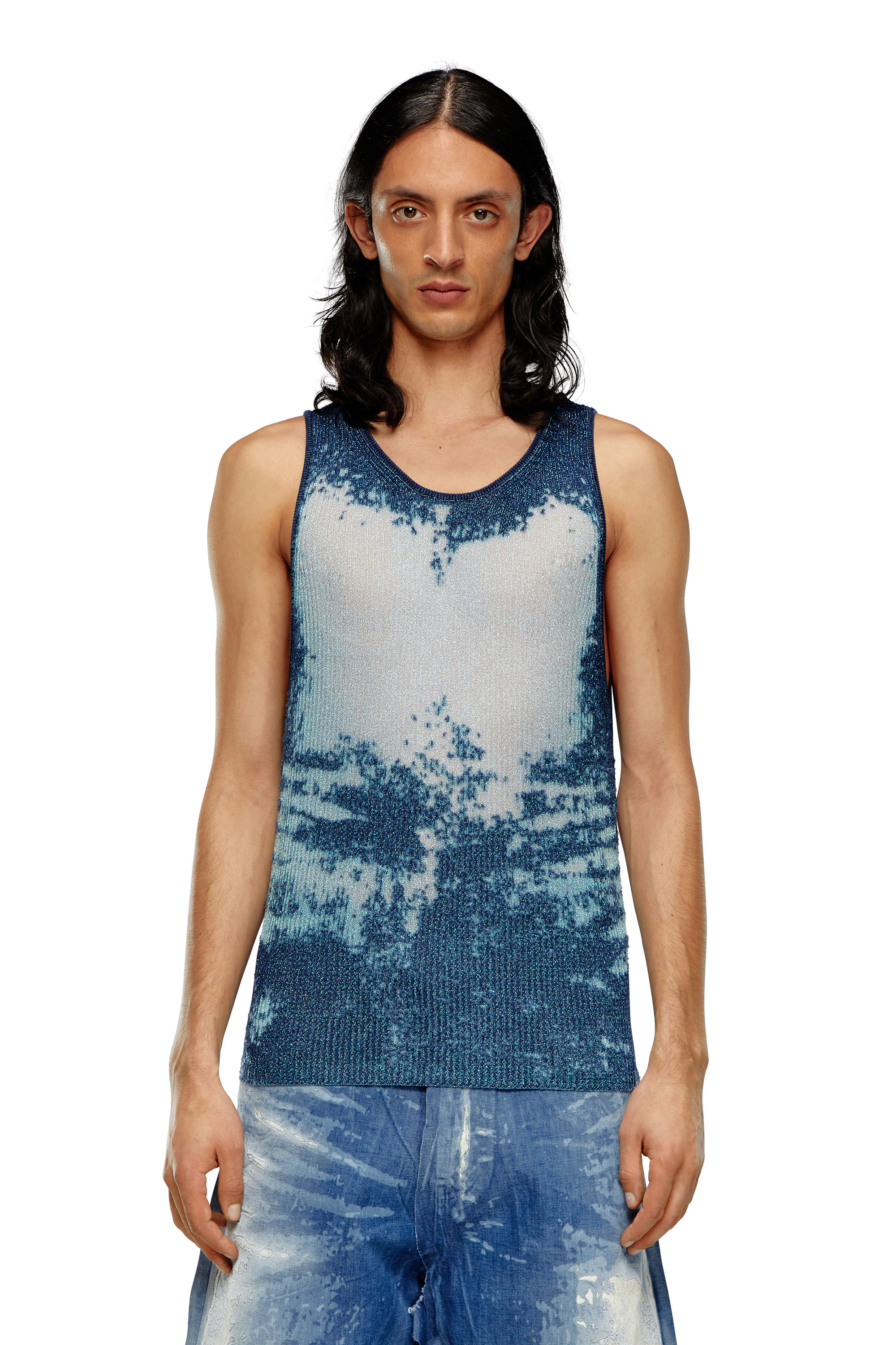 Diesel - K-BOSSINO, Male's Tank top in devoré metallic knit in ブルー - 6