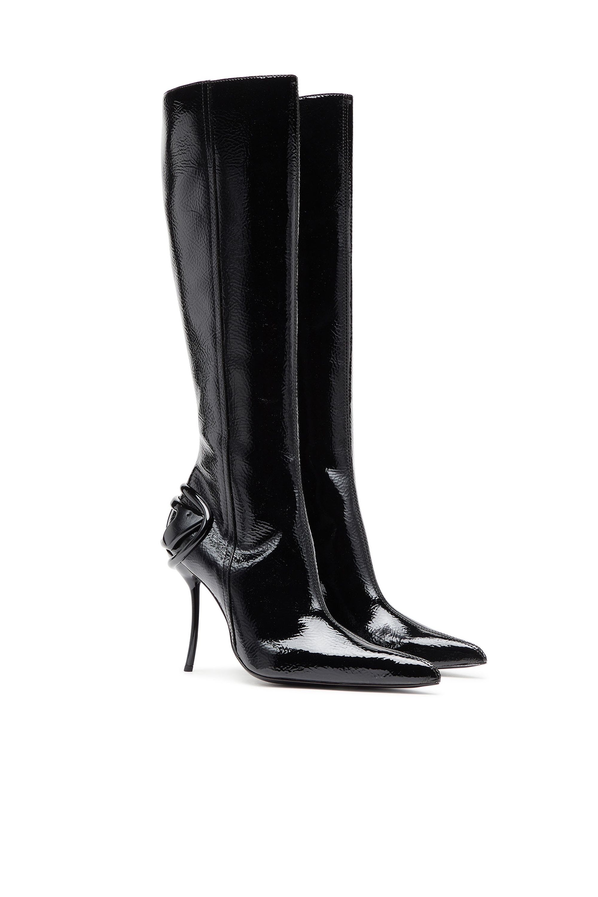 Diesel - D-TEN&HALF HB, Female's D-Ten&Half-Glossy knee-high boots with curved heel in ブラック - 2