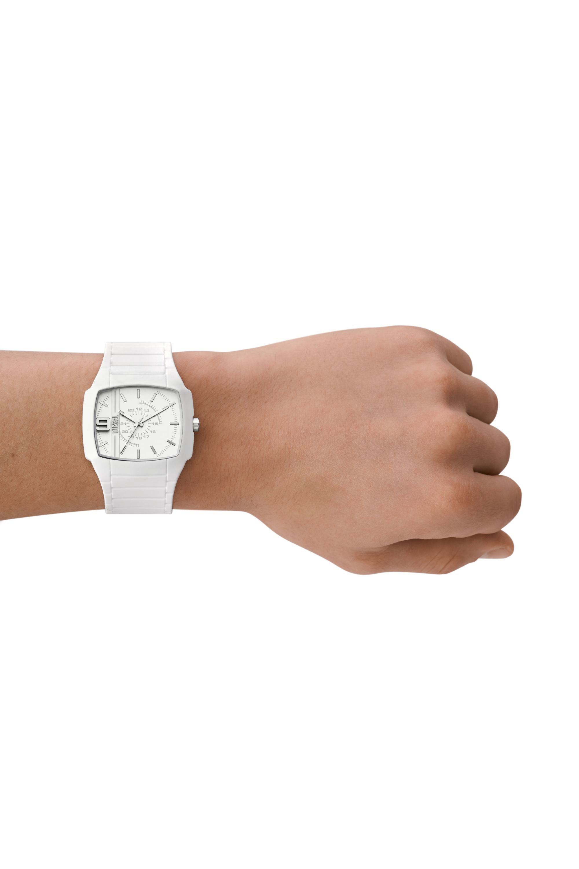 Diesel - DZ2204, Male Cliffhanger 2.0 three-hand white silicone watch in ホワイト - Image 4