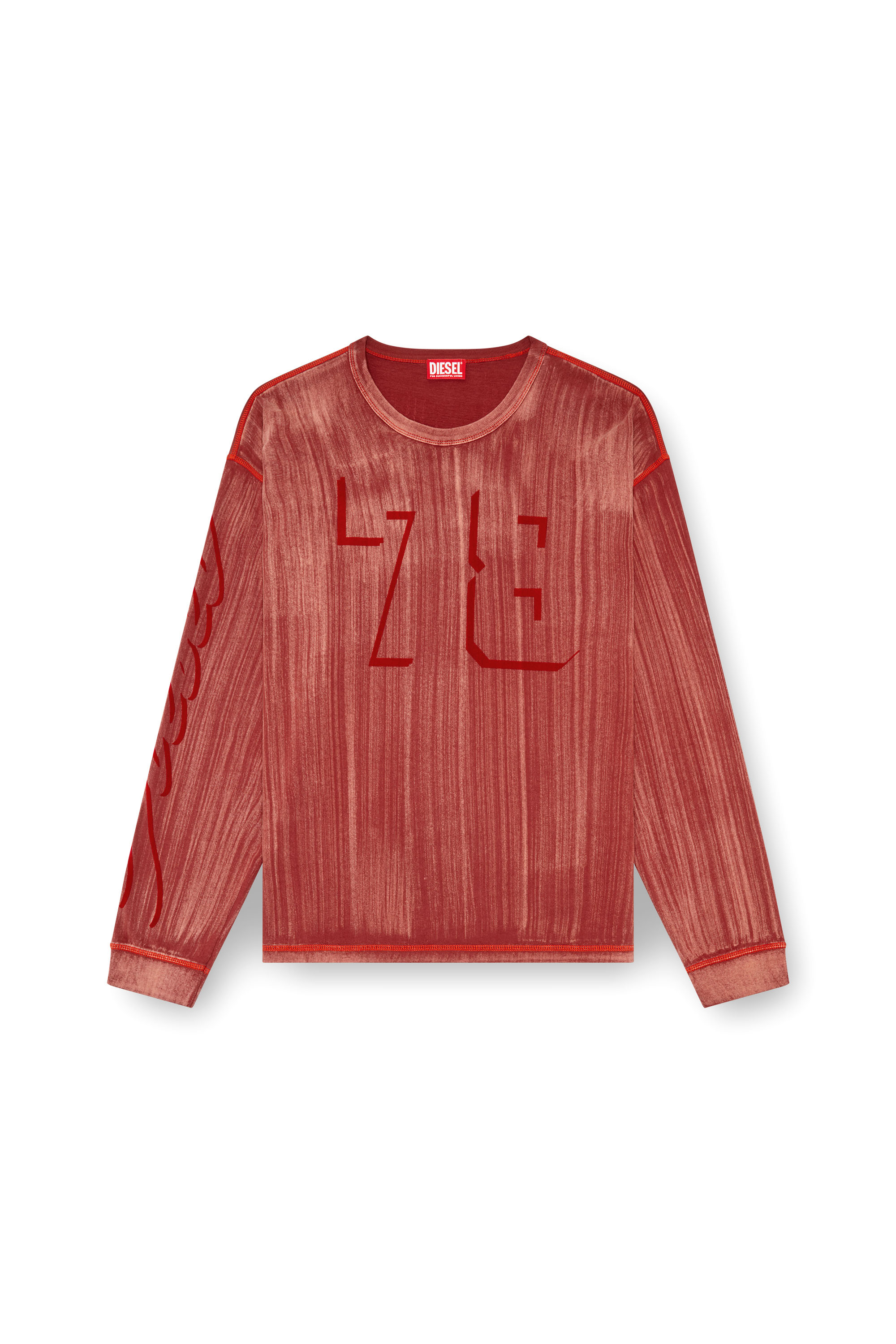 Diesel - T-BOXT-LS-Q2, Male Long-sleeve T-shirt with brushstroke fading in レッド - Image 3
