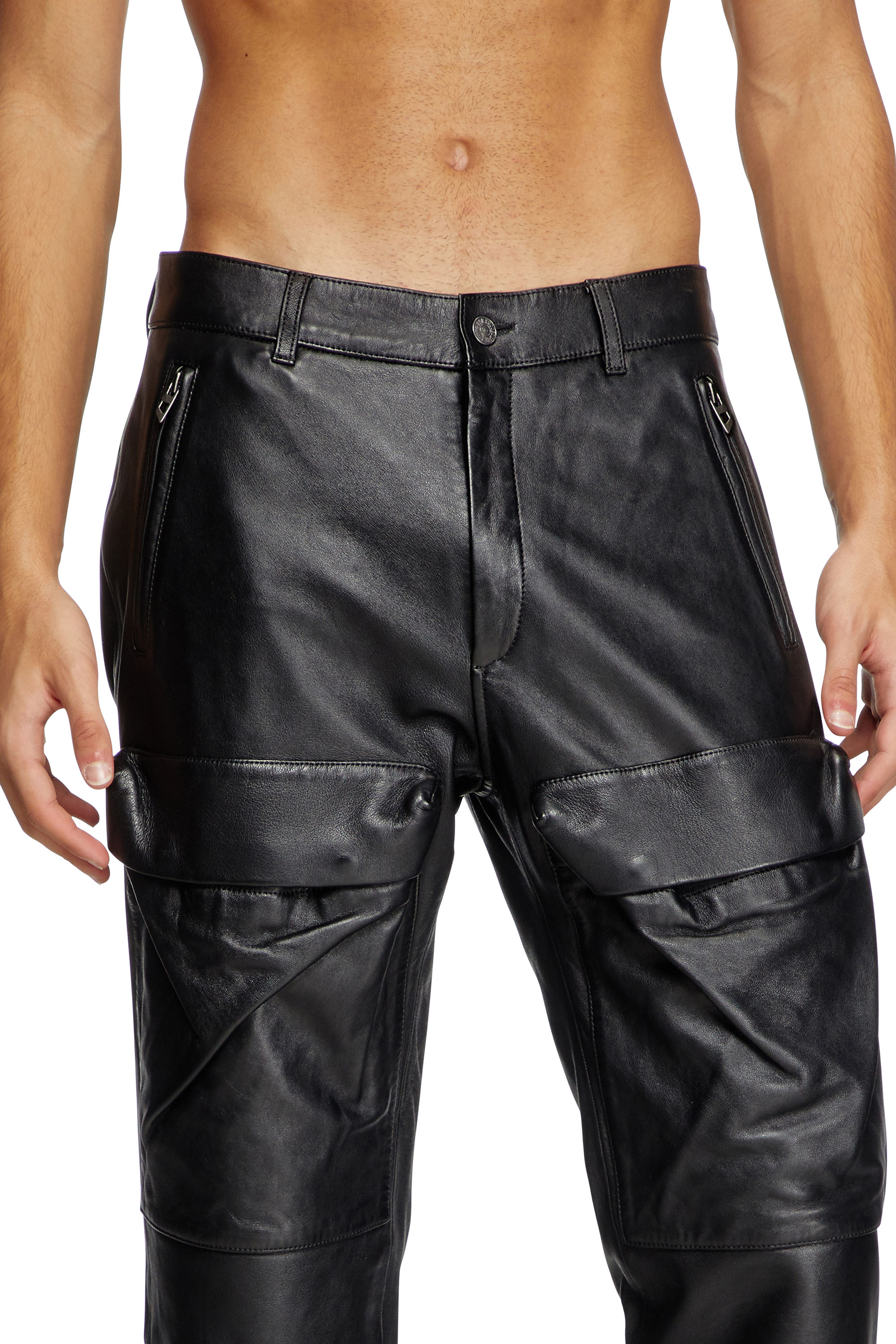 Diesel - P-GAST, Male's Leather pants with utility pockets in ブラック - 5