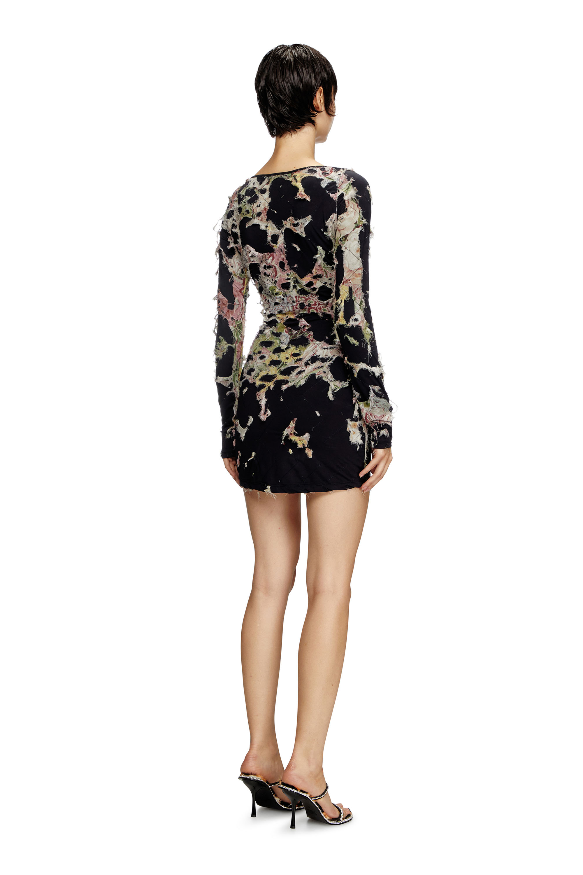 Diesel - D-FLOCI, Female's Burnout mini dress in floral viscose in ブラック - 3