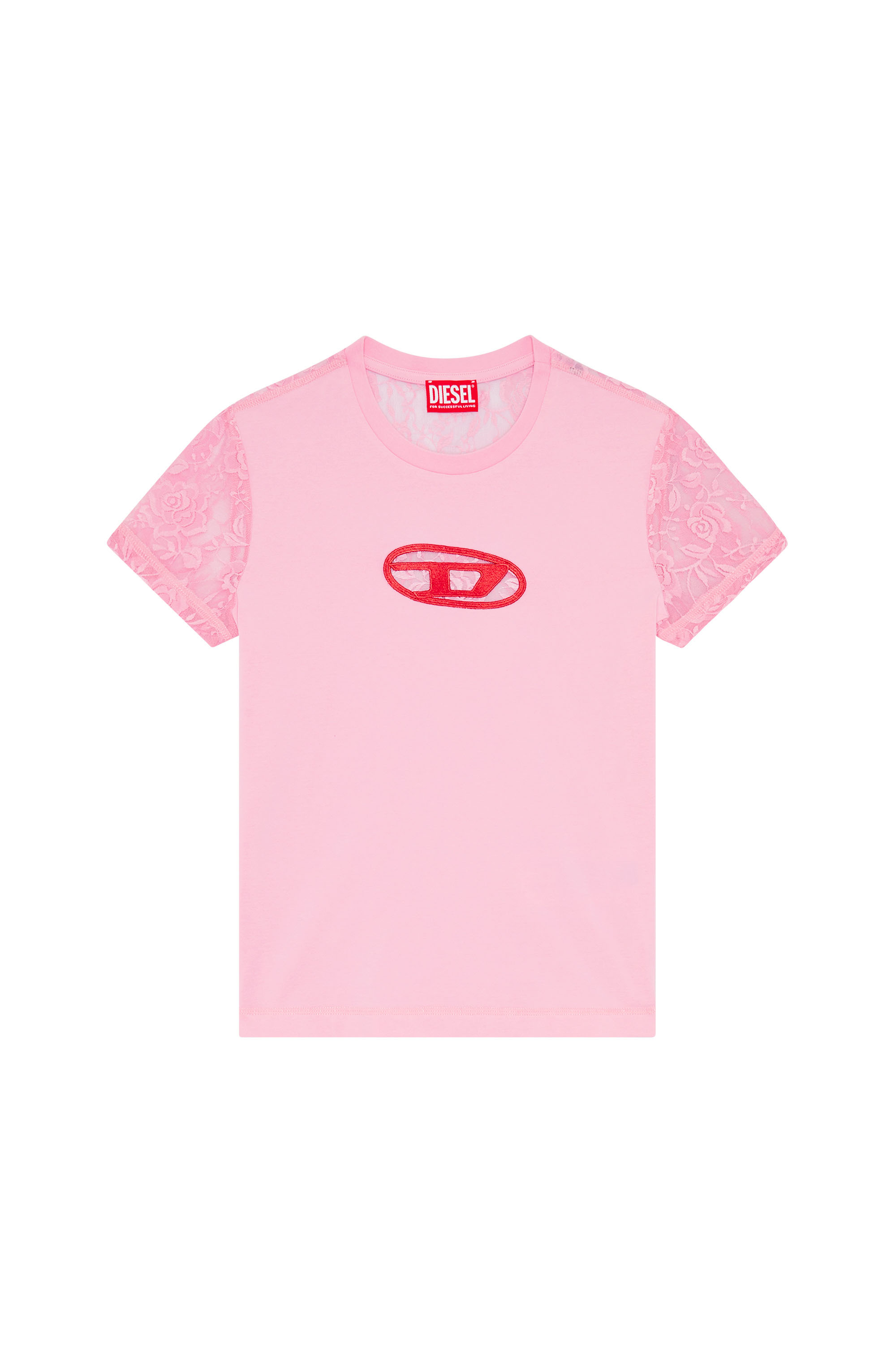 Diesel - T-SLI-OVALACE, Female 半袖TシャツトップスレースDロゴ in ピンク - Image 3