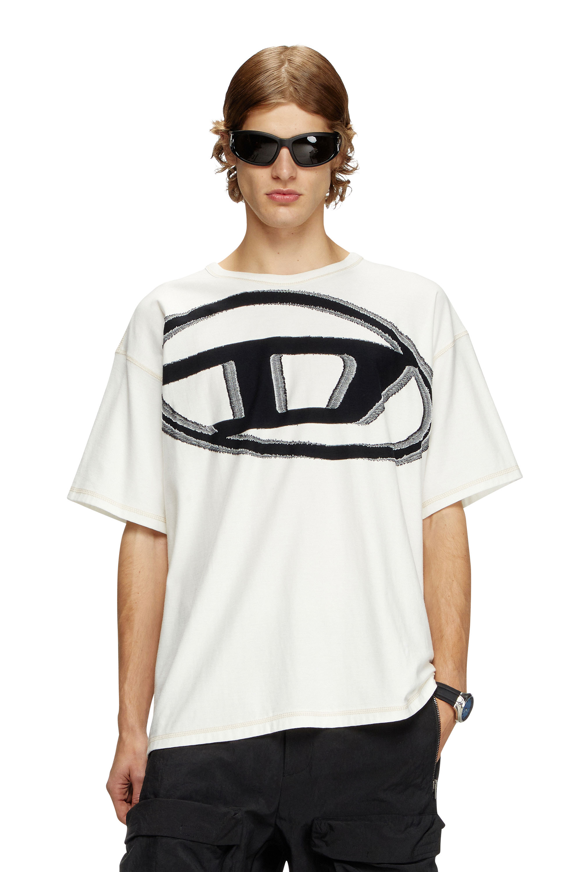 Diesel - T-DOXT, Male's T-shirt with raw jacquard logo in ホワイト - 1