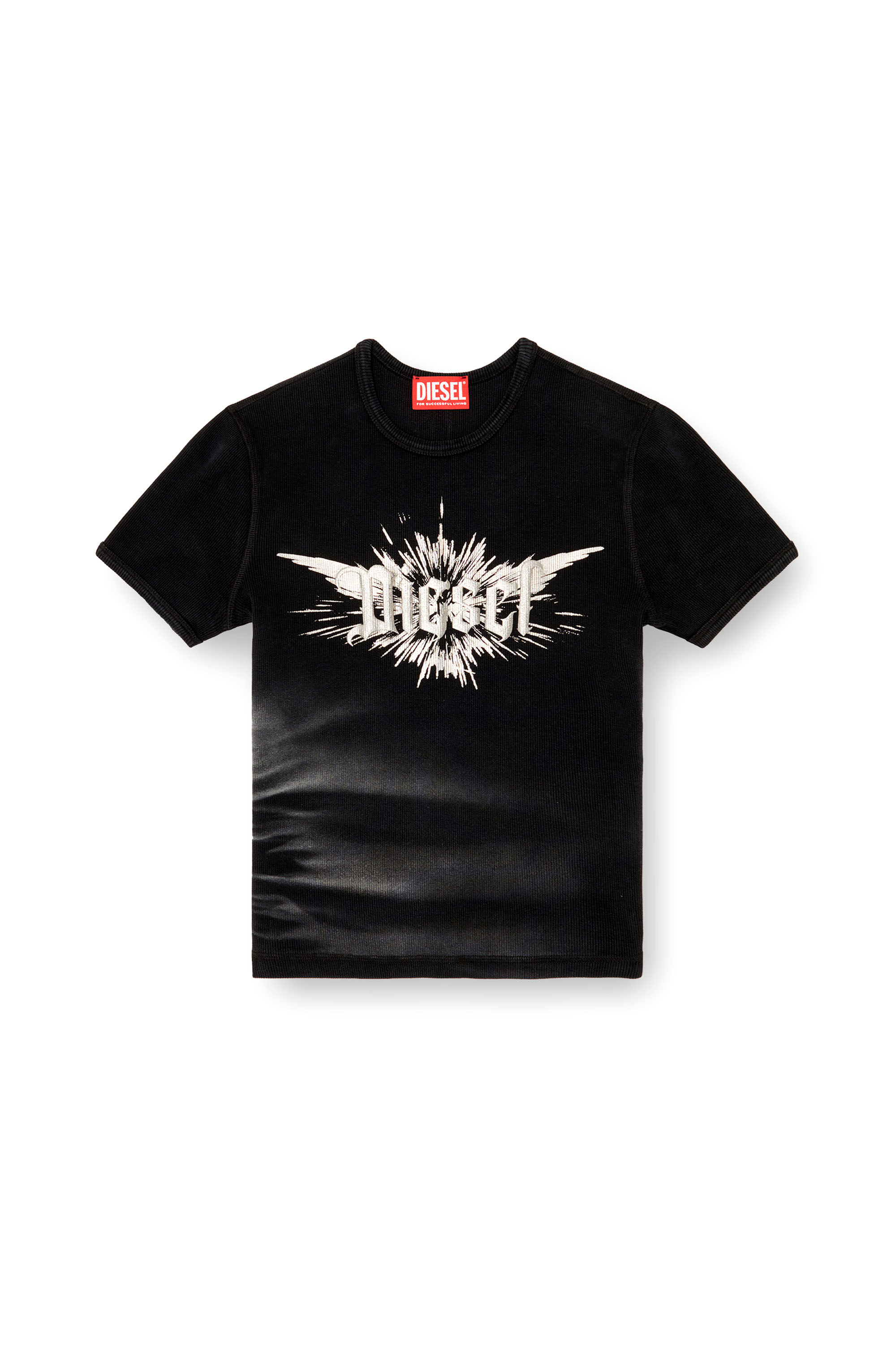 Diesel - T-ELE-LONG-P2, Female's T-shirt with winged Diesel foil print in ブラック - 3