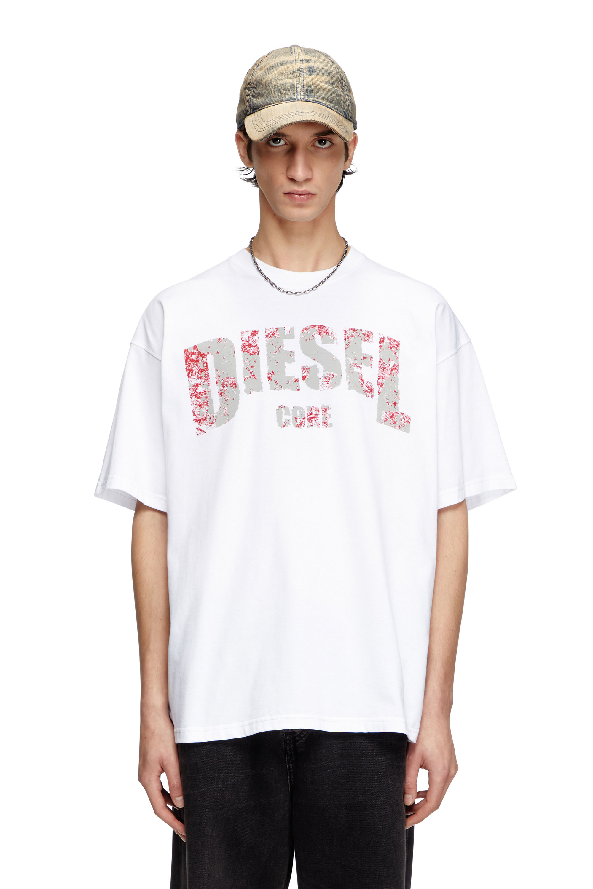 Diesel - T-ADJUST-R25, Male's T-shirt with Diesel Core print in ホワイト - 1