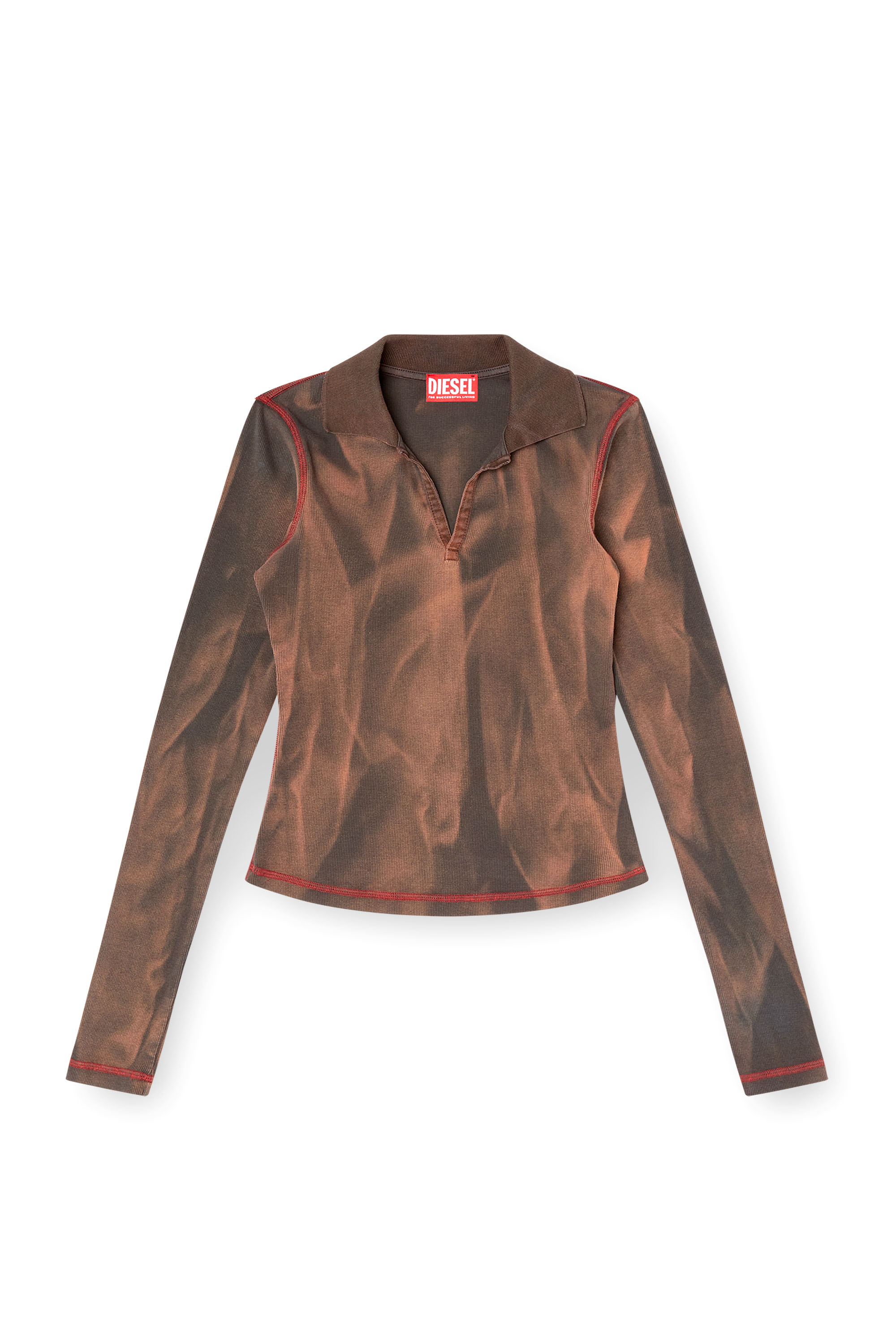 Diesel - T-RIBS, Female's V-neck jersey top with bleach treatment in Brown - 3