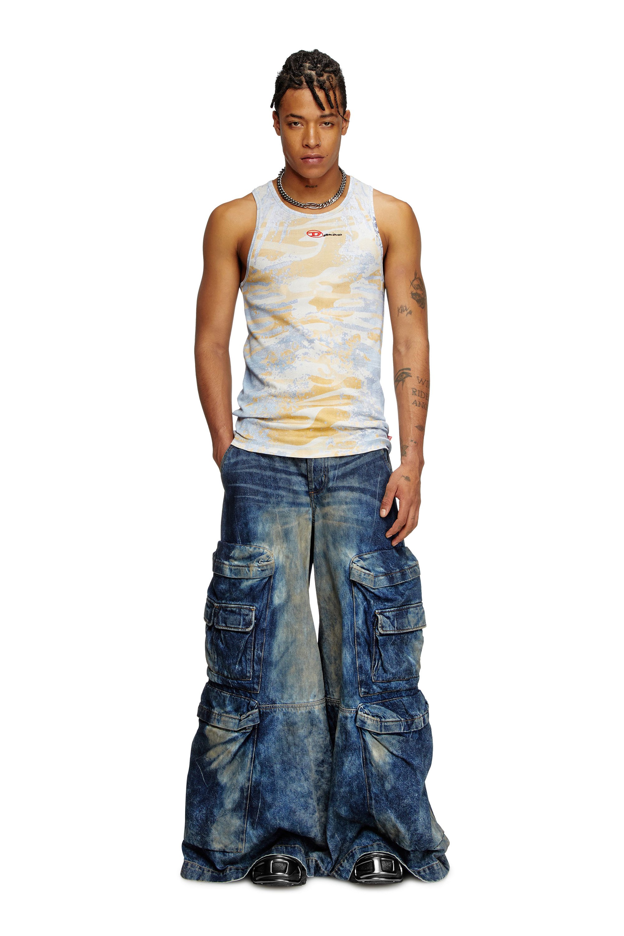 Diesel - T-LIFTY-DD, Unisex's Camo tank top in stretch cotton in ブルー/イエロー - 3