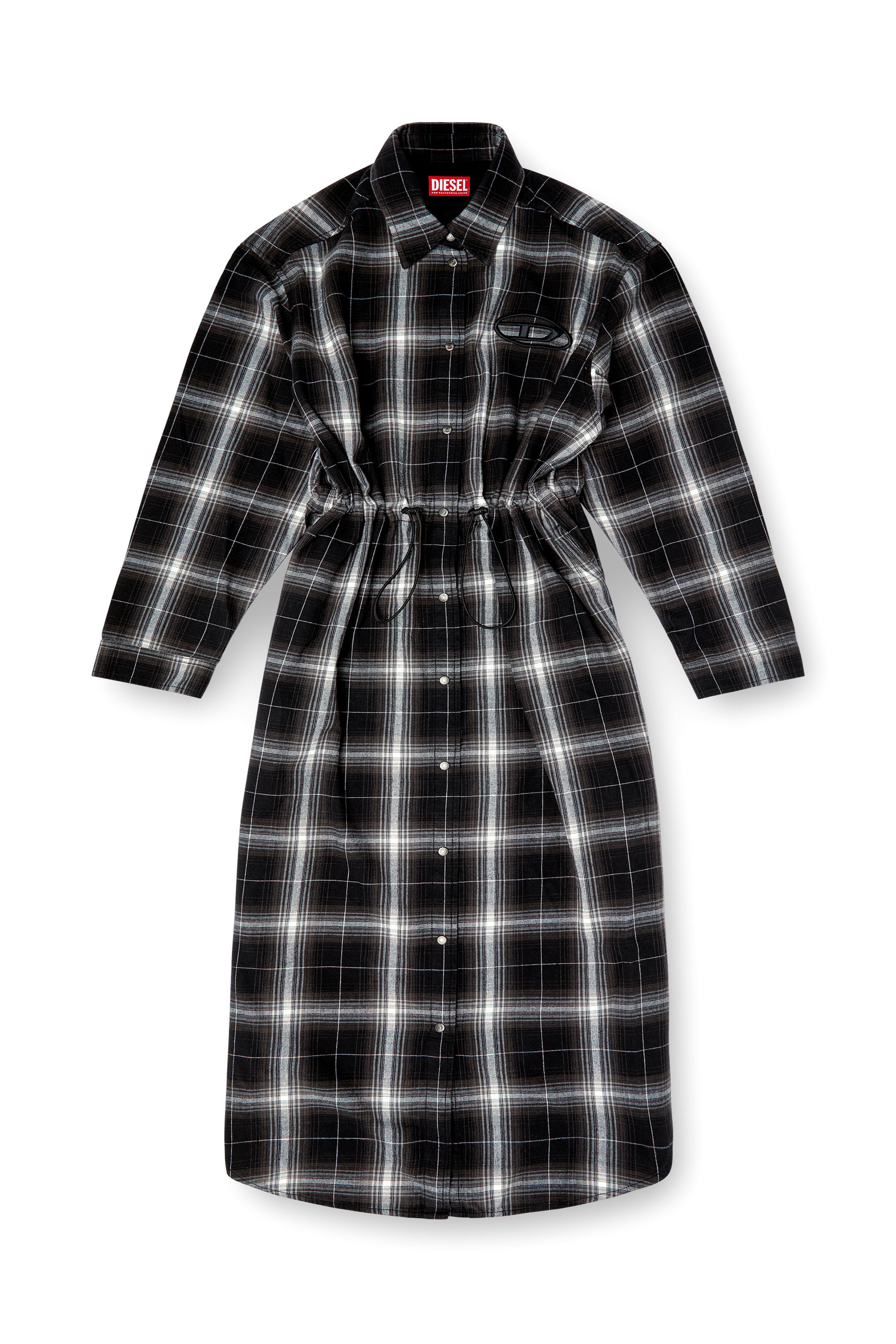 Diesel - D-REAMER, Female's Midi shirt dress in check flannel in ブラック/ホワイト - 5