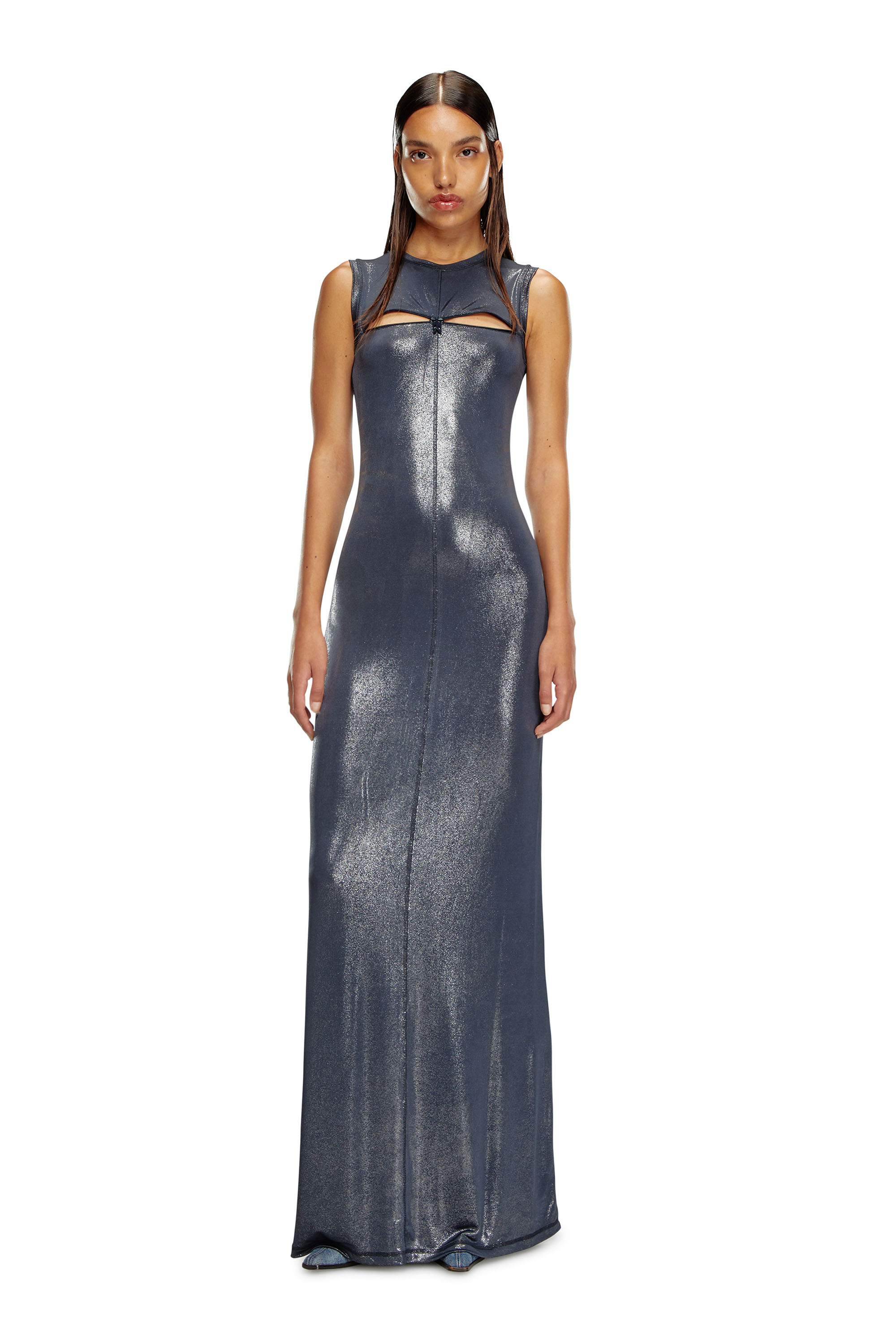 Diesel - D-VETY, Female Long metallic dress with zip details in ブルー - Image 1
