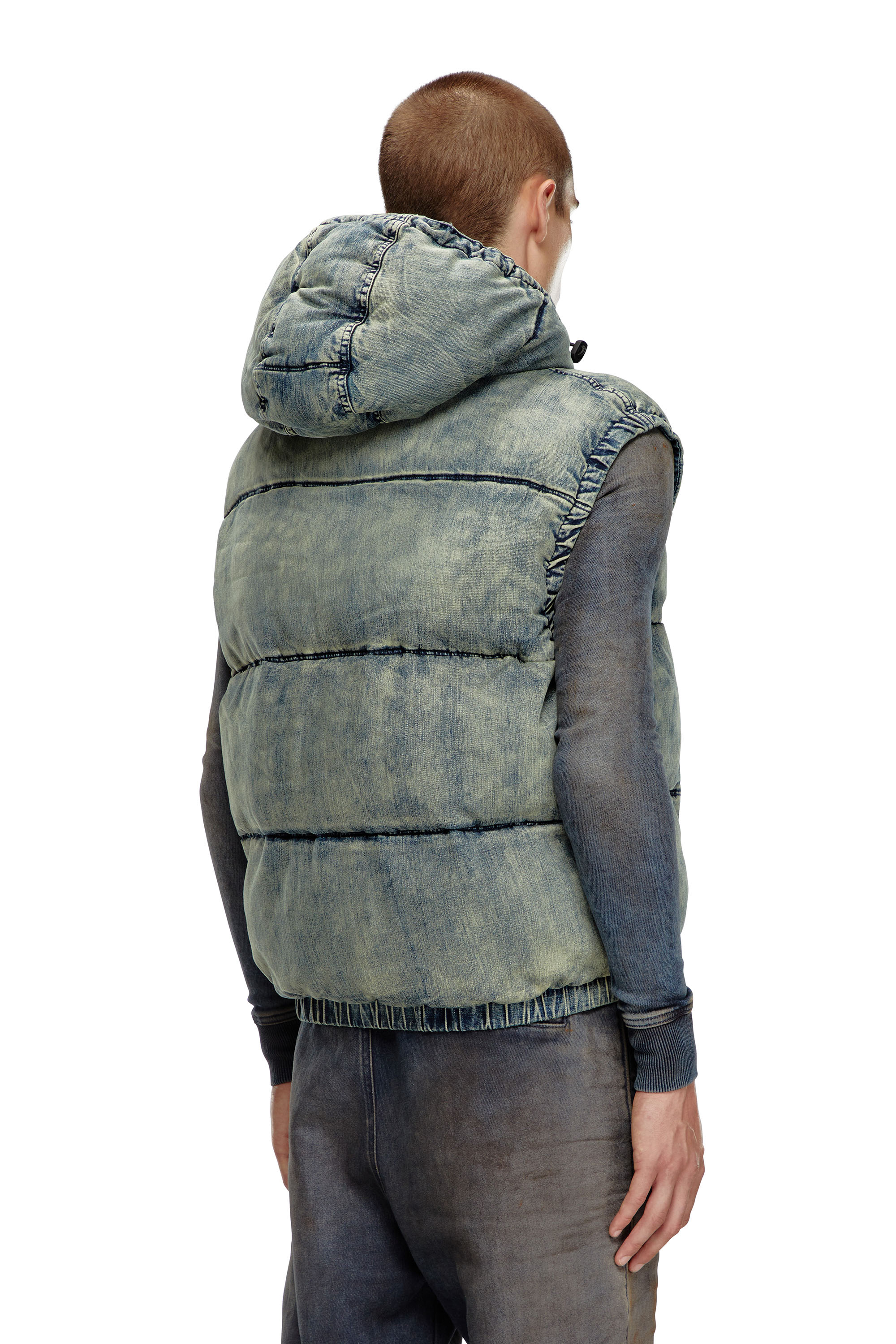 Diesel - W-MONS-SL, Male's Padded vest in faded denim in ブルー - 4