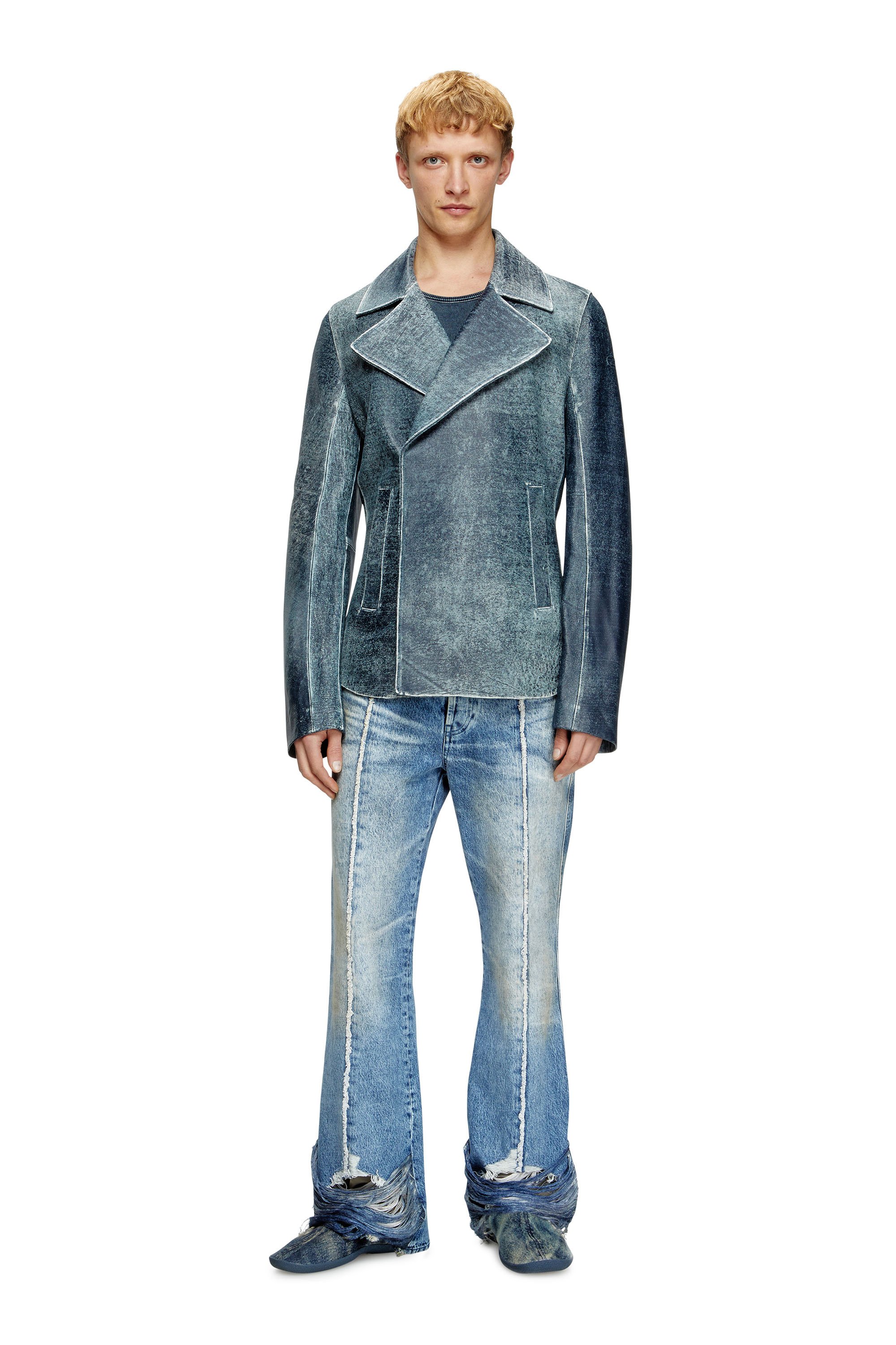 Diesel - L-WERNER, Male's Jacket in denim-treated leather in ダークブルー - 2