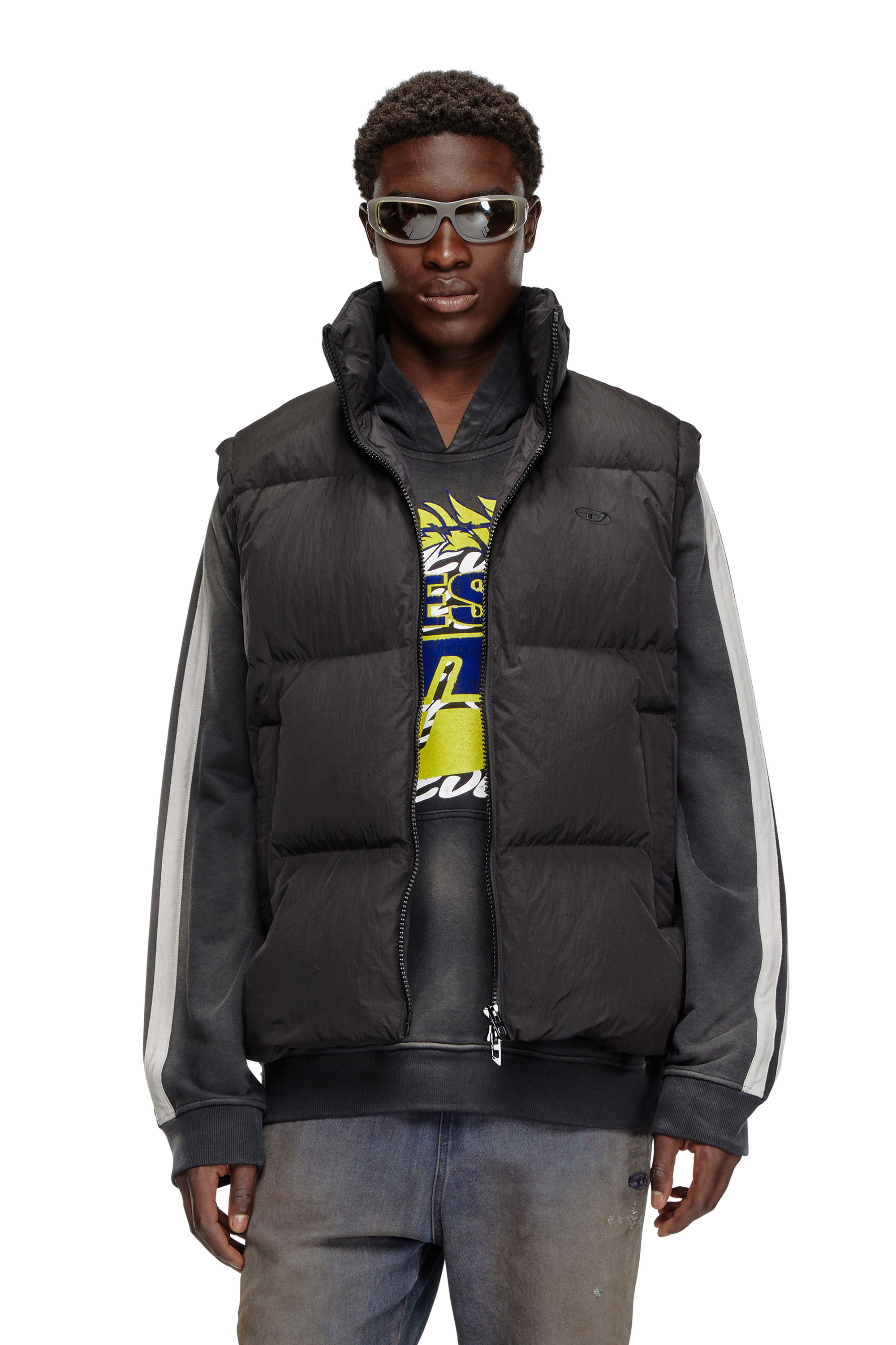 Diesel - W-RAVEEL-SL, Male's Down vest in crinkled nylon in ブラック - 1