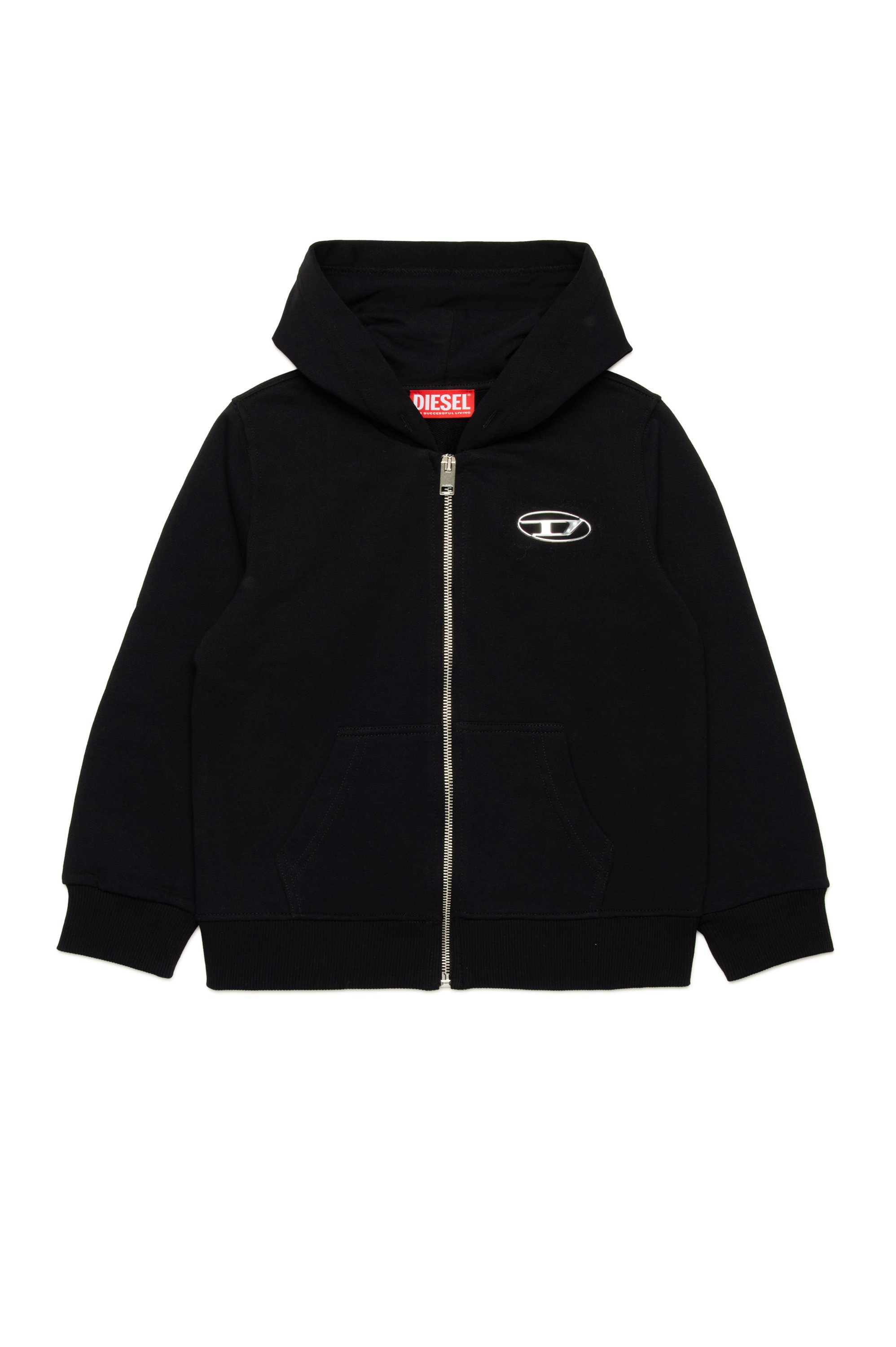 Diesel - SMACIS, Male's Zip-up hoodie with metal-effect Oval D in ブラック - 1