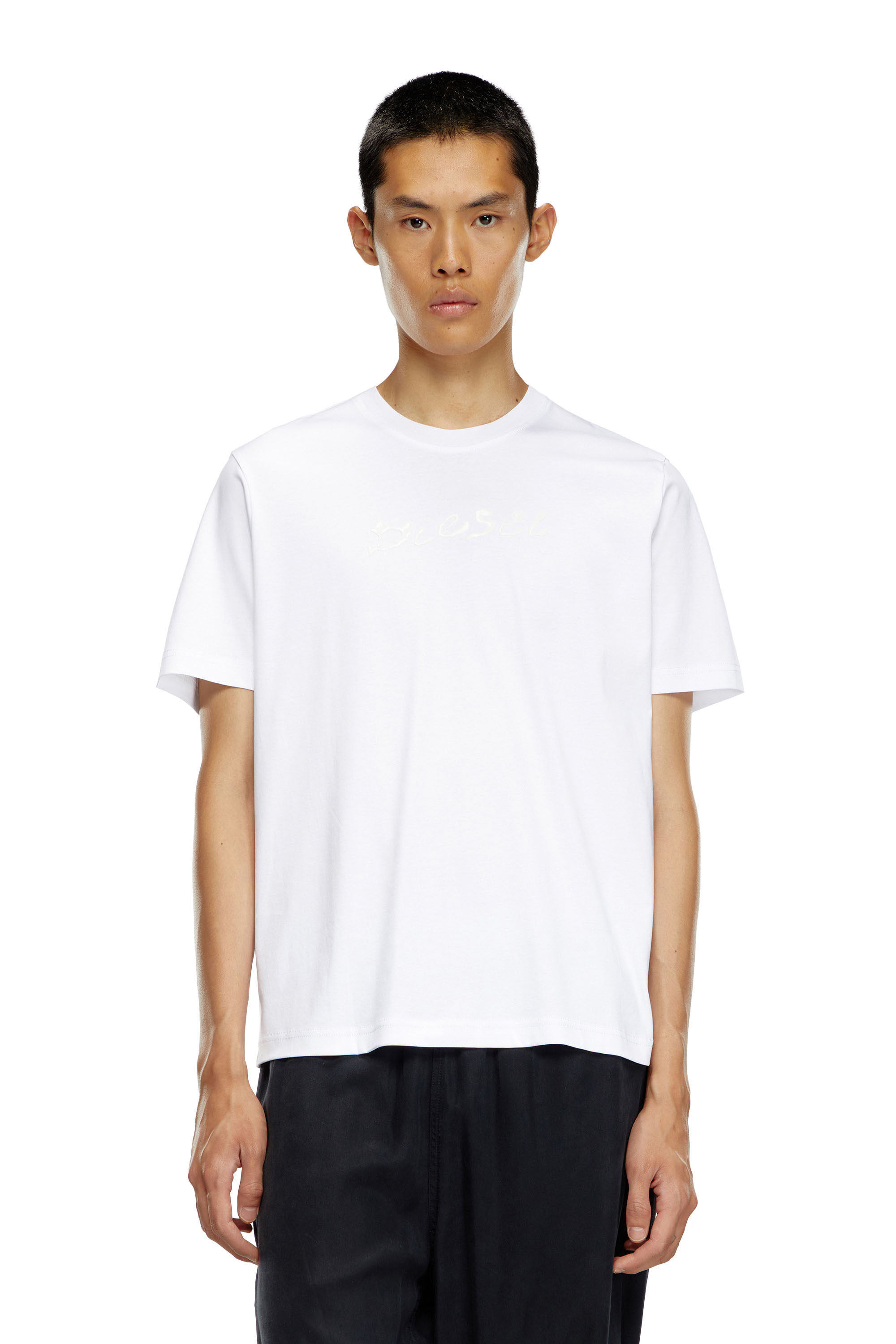 Diesel - T-MADJUST-K2, Male's Mercerised cotton T-shirt with tonal logo in ホワイト - 1