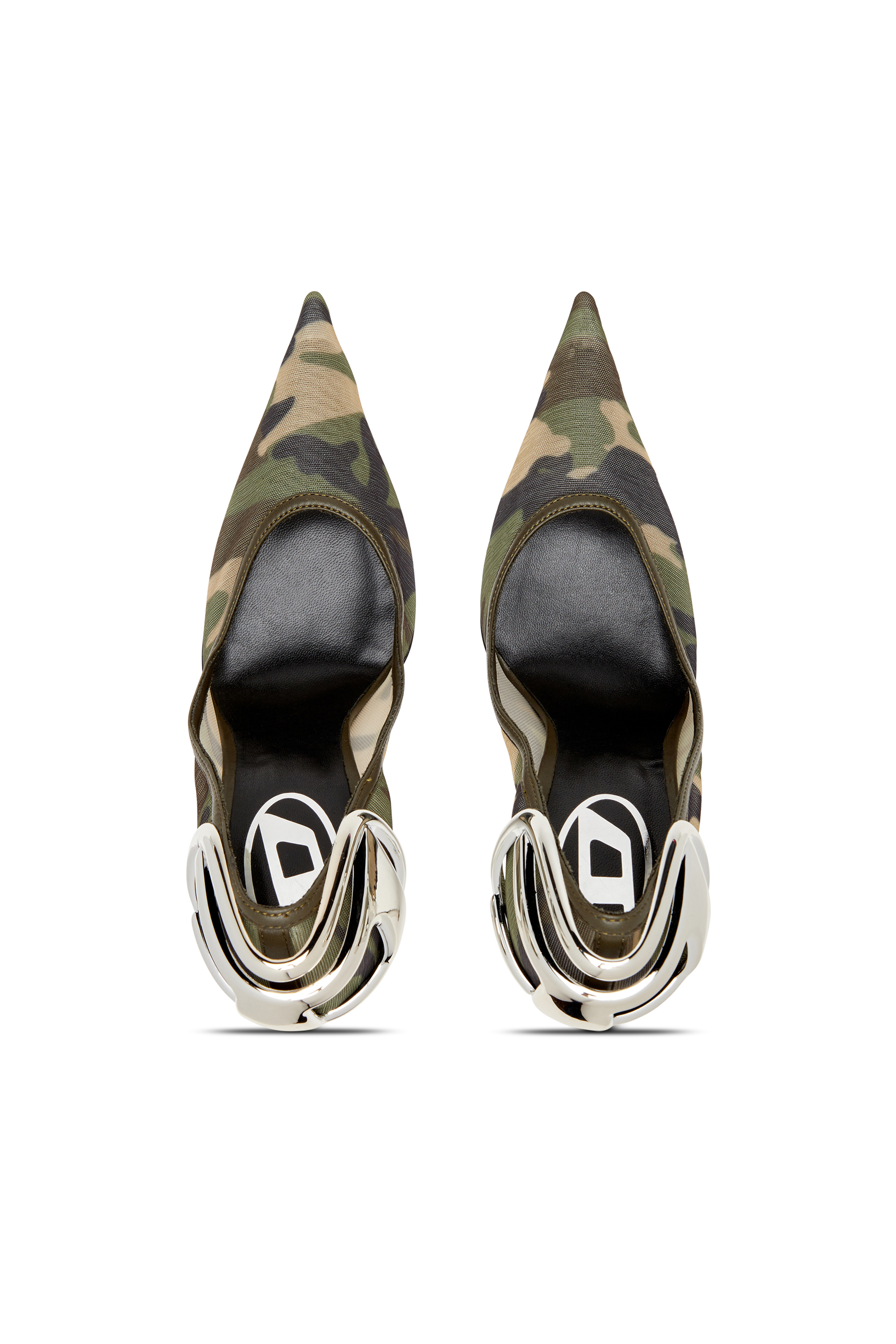 Diesel - D-TEN&HALF P, Female's Camo-mesh pumps with curved heel in ミリタリーグリーン - 4