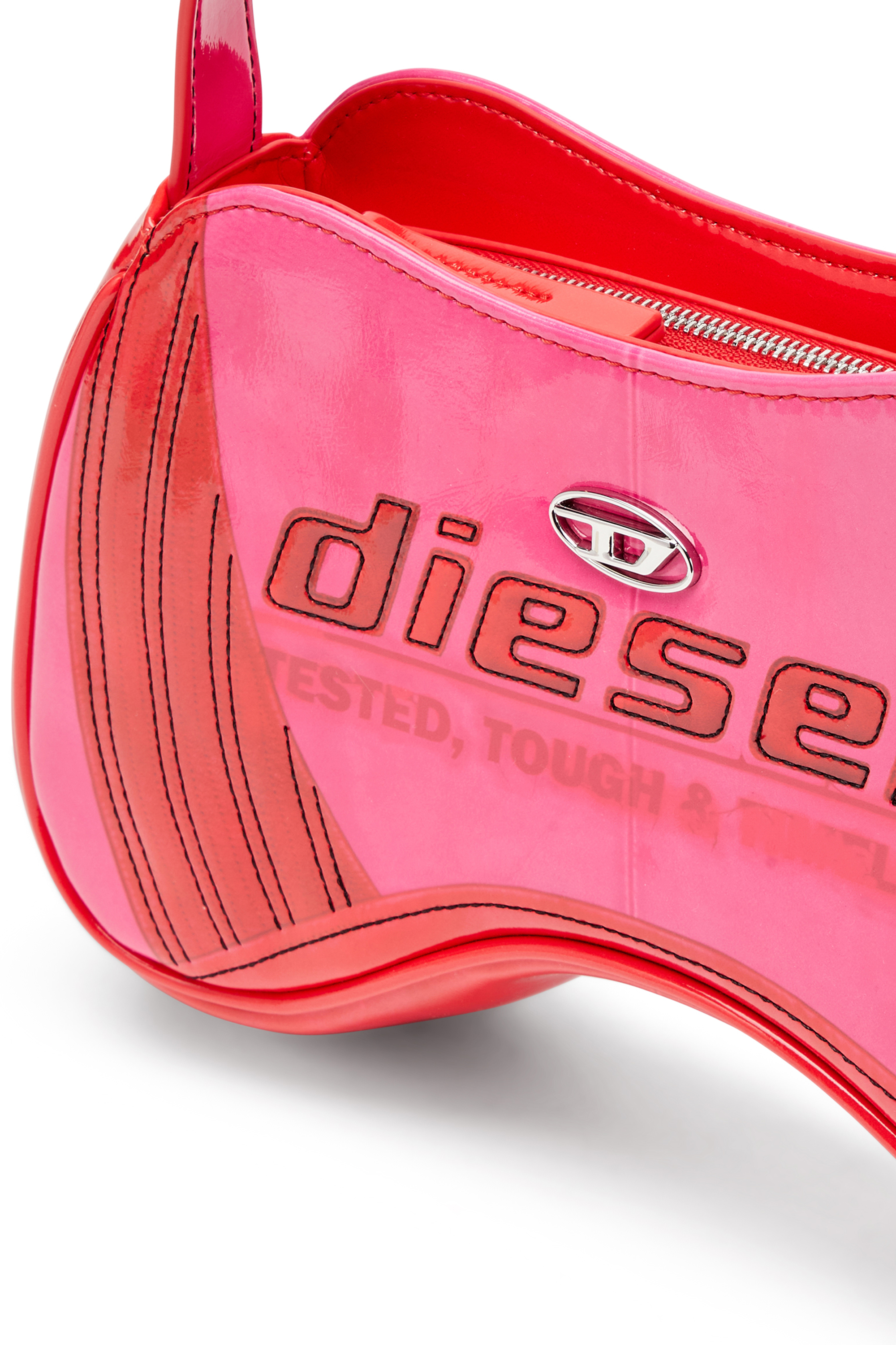 Diesel - PLAY SHOULDER, Female's Glossy shoulder bag with biker details in ピンク / ホワイト - 5