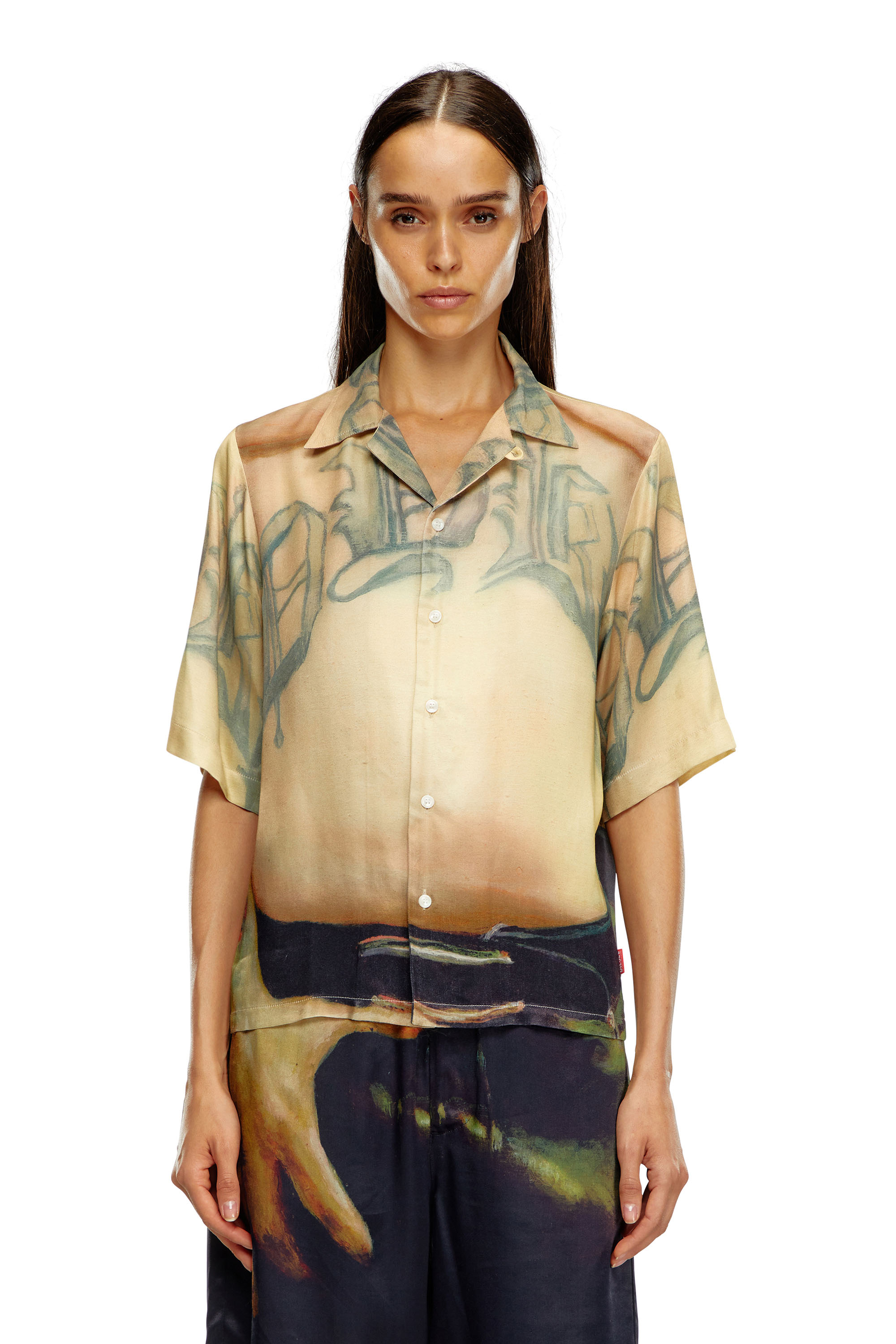Diesel - PR-S-MEC-SS, Unisex Viscose shirt with all-over print in ベージュ - Image 5