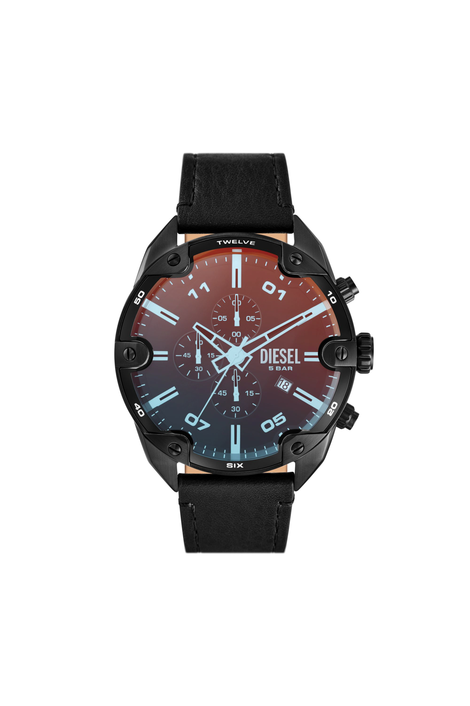 Diesel - DZ4667, Male Spiked chronograph black leather watch in ブラック - Image 1