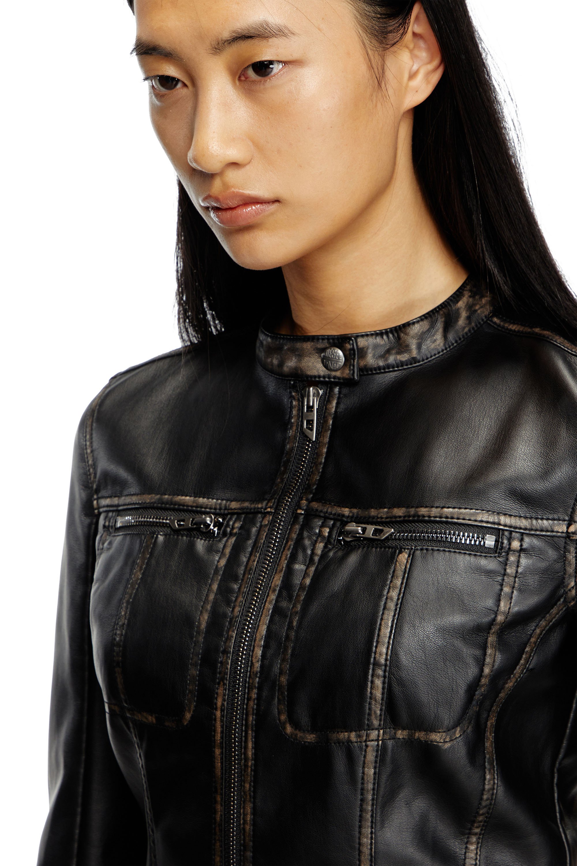 Diesel - G-LOBE, Female's Cropped distressed biker jacket in ブラック - 5