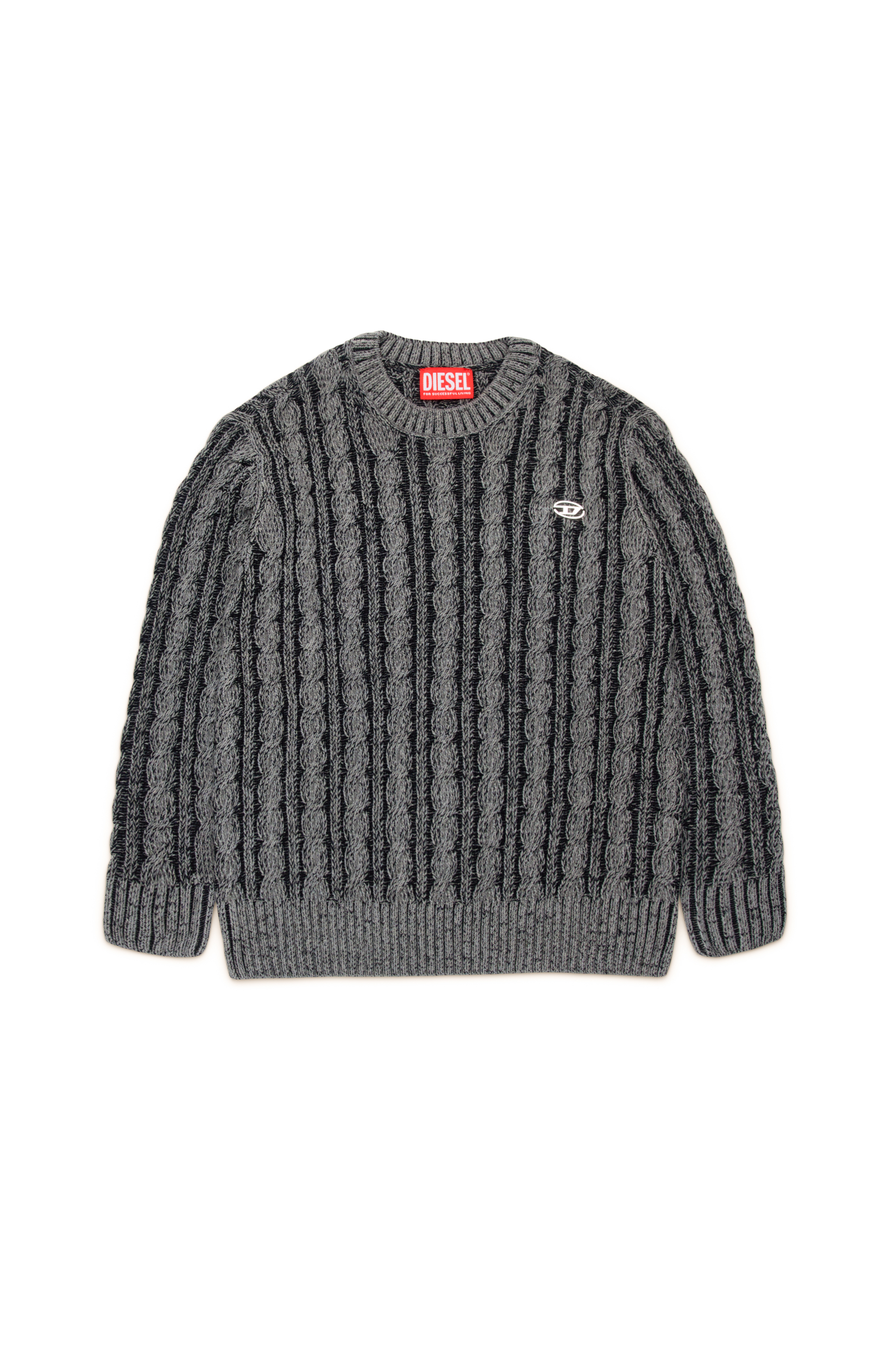 Diesel - KMOXIA OVER, Unisex Cable-knit jumper in two-tone yarn in ブラック - Image 1