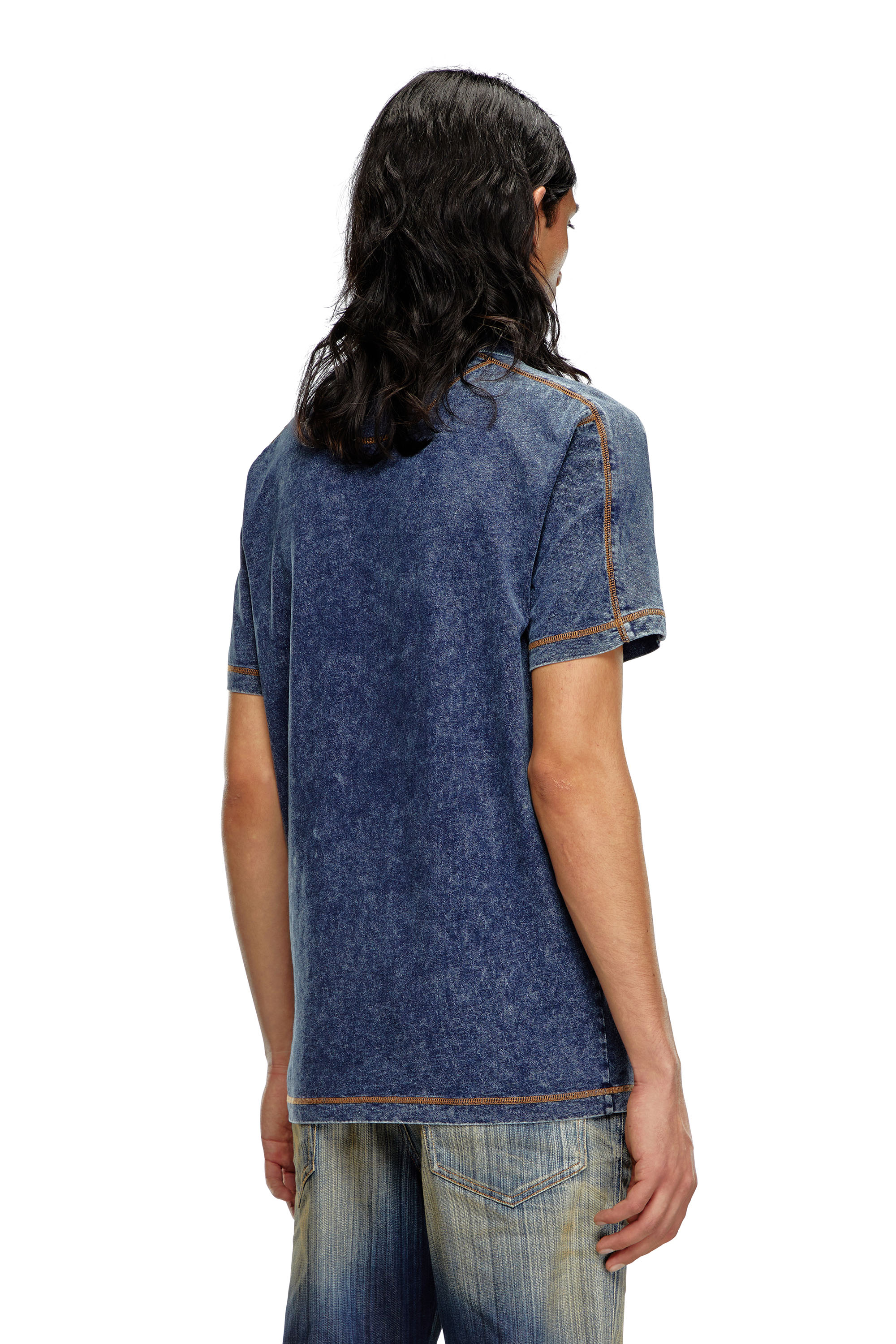 Diesel - T-SWIND, Male Polo shirt in denim-effect jersey in ブルー - Image 4
