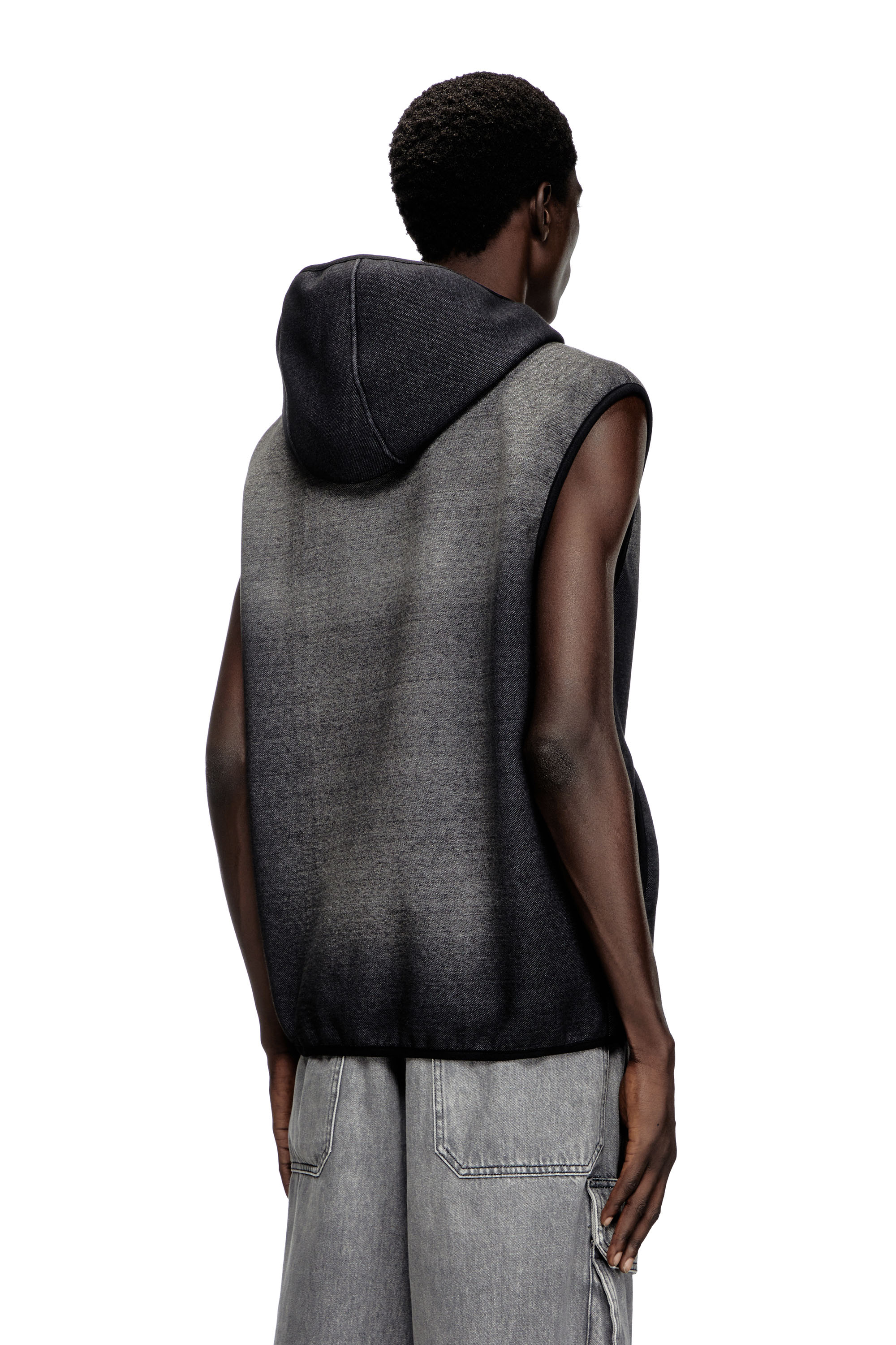 Diesel - S-HAKY, Unisex's Hooded vest in denim-effect jacquard in ブラック - 2