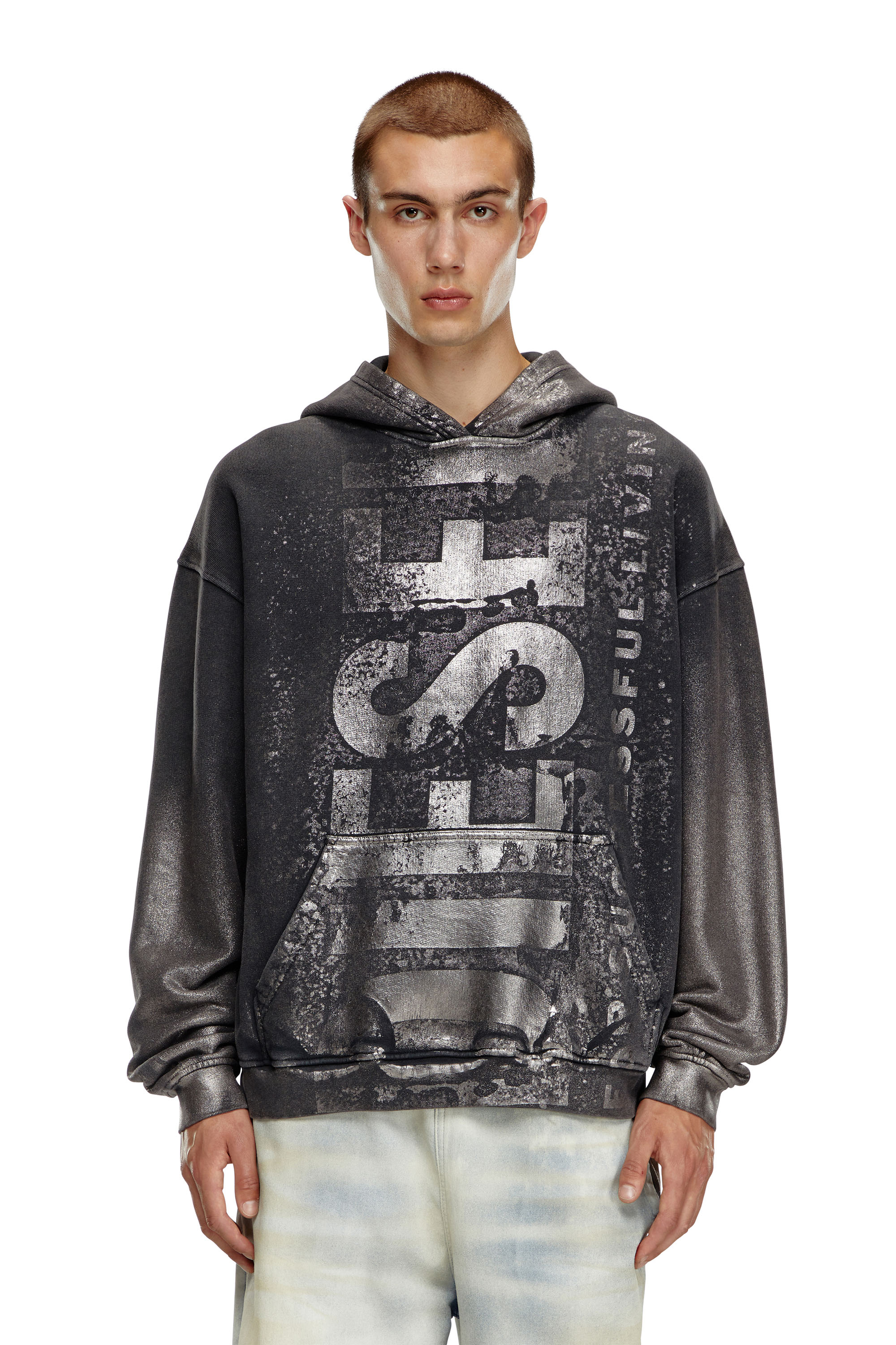 Diesel - S-BOXT-HOOD-Q6, Male's Metallic hoodie with logo in ブラック - 1