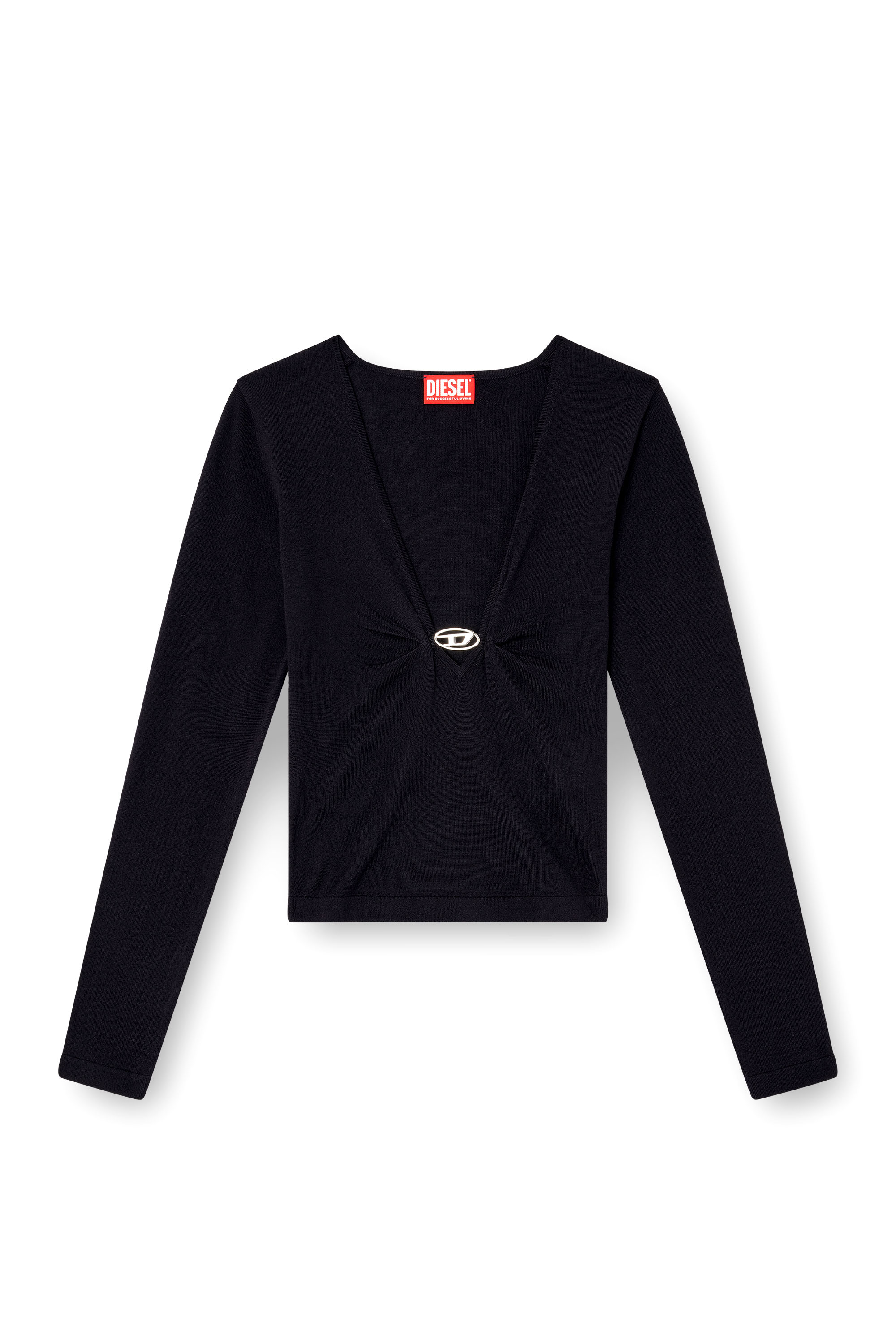 Diesel - M-PIAFFY, Female's Gathered V-neck jumper in wool in ダークブルー - 3