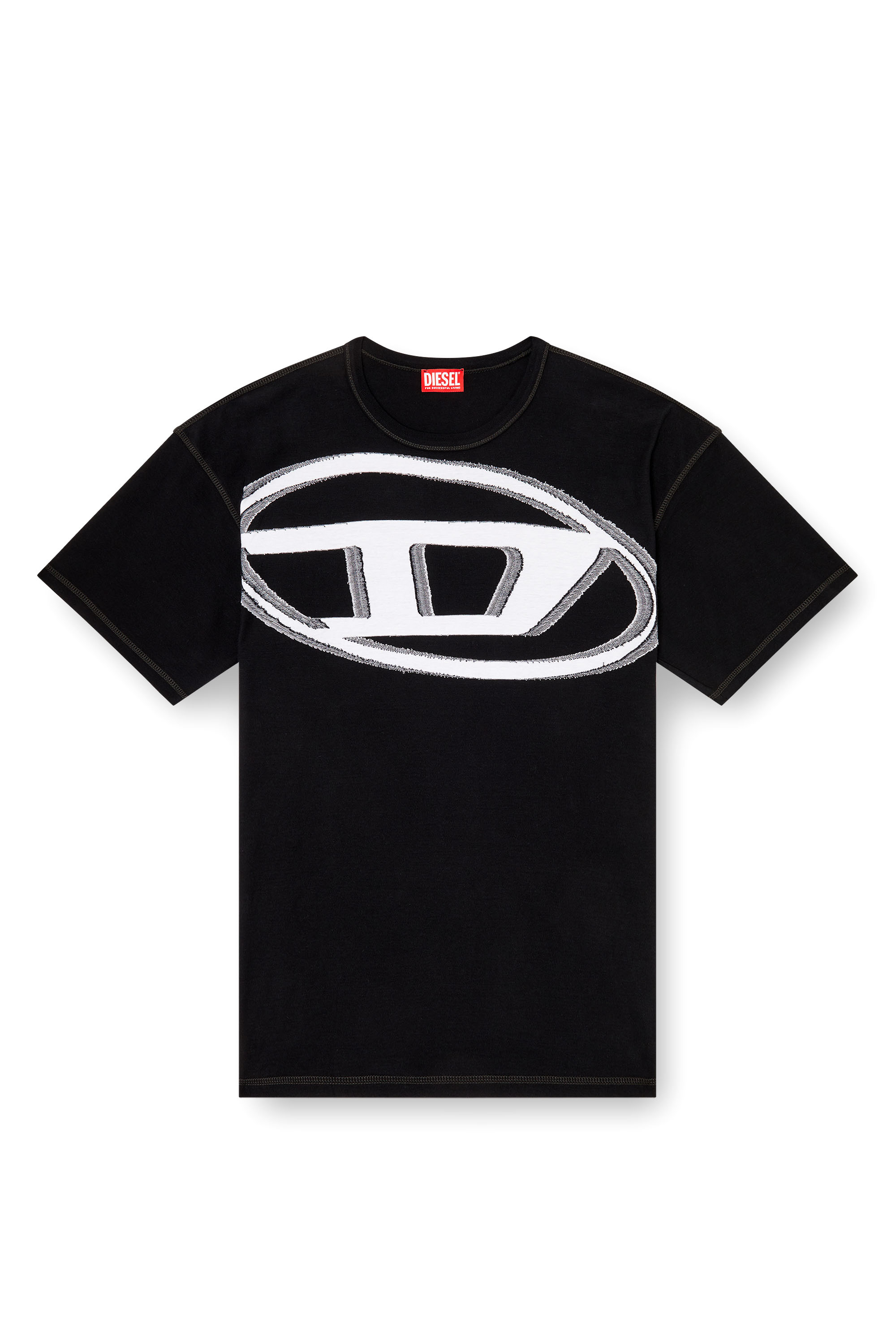 Diesel - T-DOXT, Male's T-shirt with raw jacquard logo in ブラック - 3