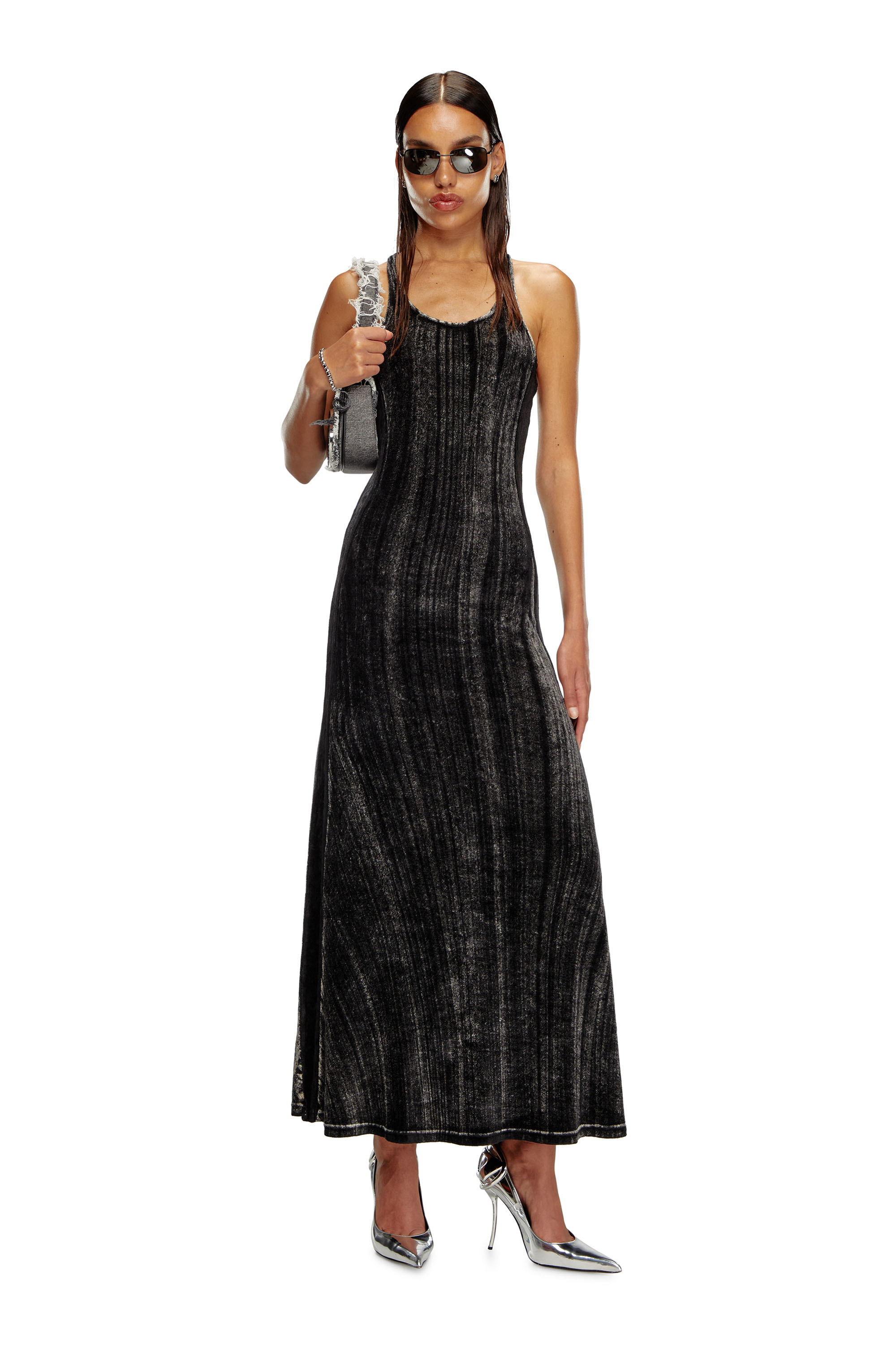 Diesel - D-VOG, Female Long chenille dress with racerback in ブラック - Image 1